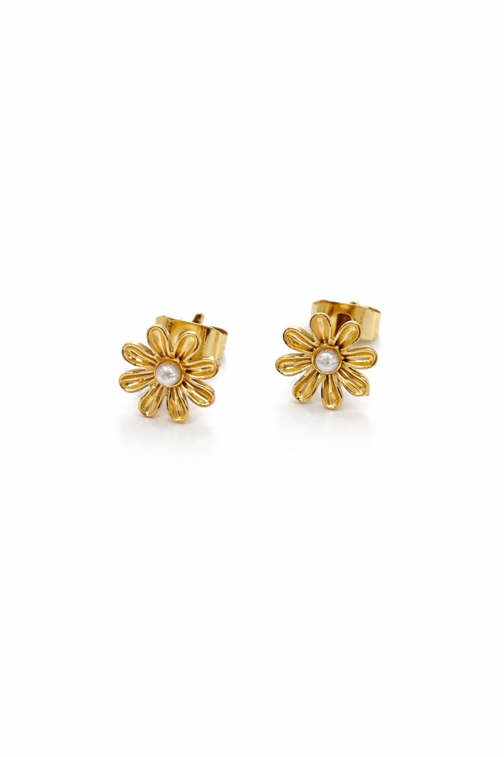 Mini brincos flor com pérola | Dourado