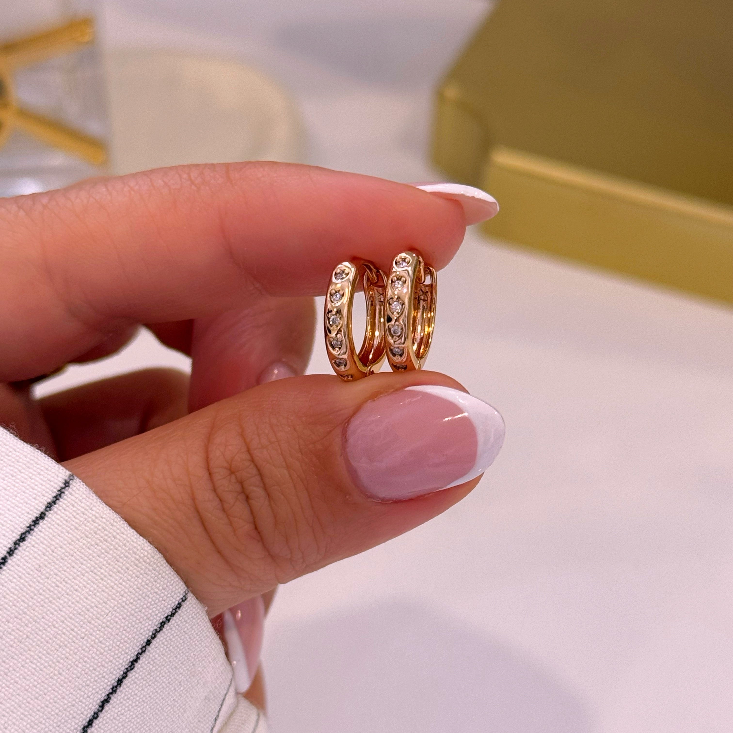 Argolinhas com corações em brilhantes | Rose Gold