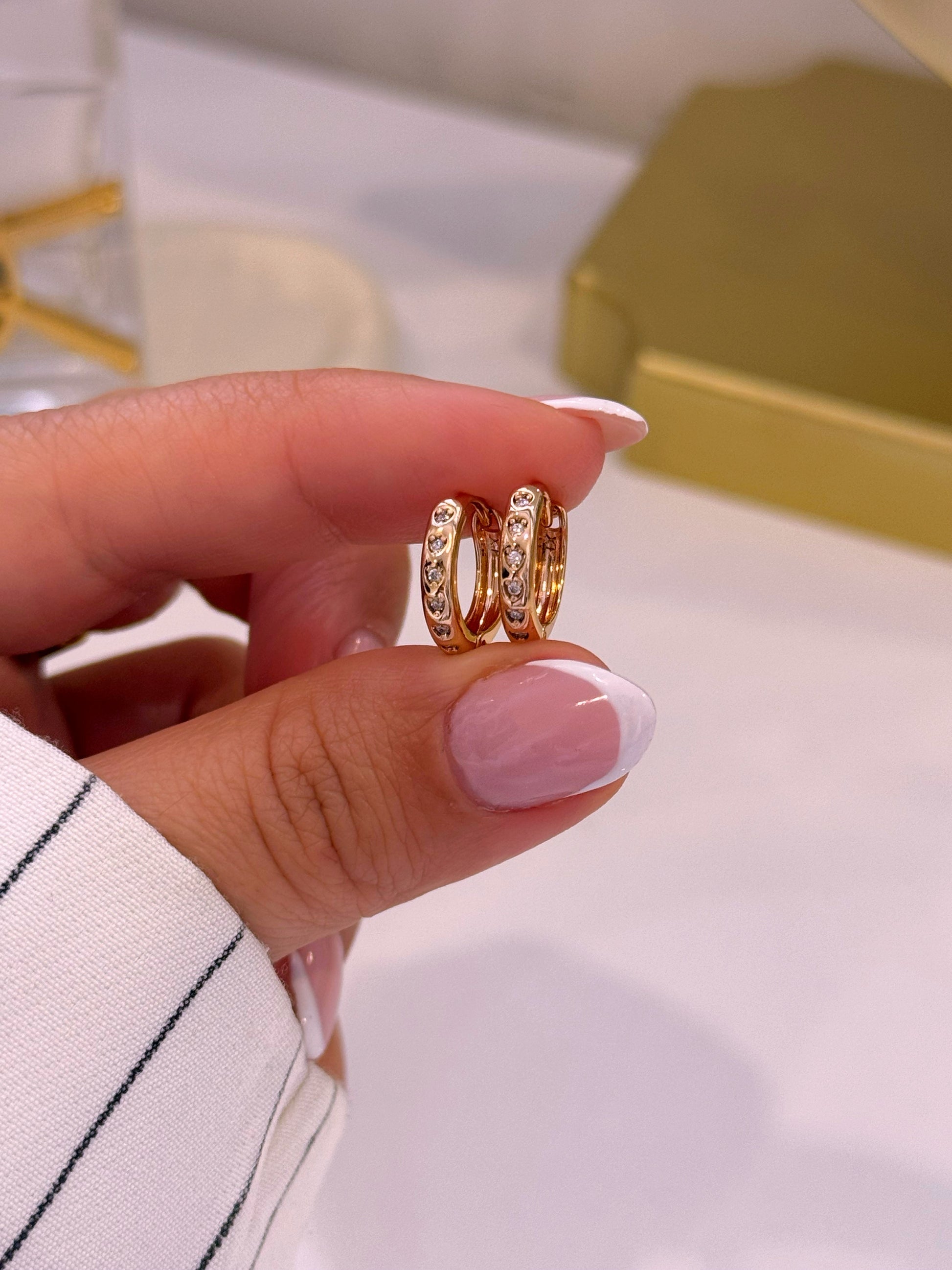 Argolinhas com corações em brilhantes | Rose Gold