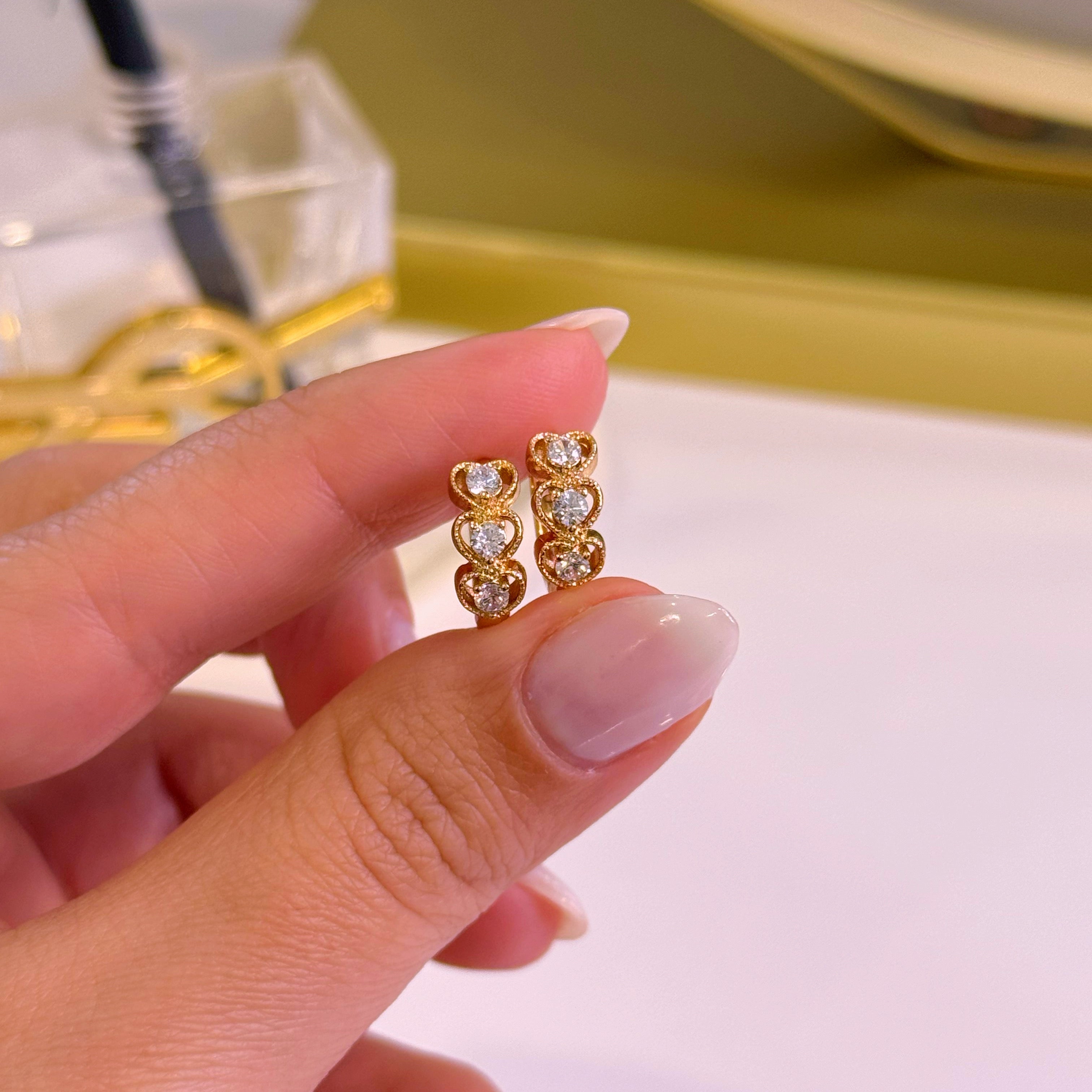 Argolinhas 3 corações abertos com brilhante ao centro | Rose Gold