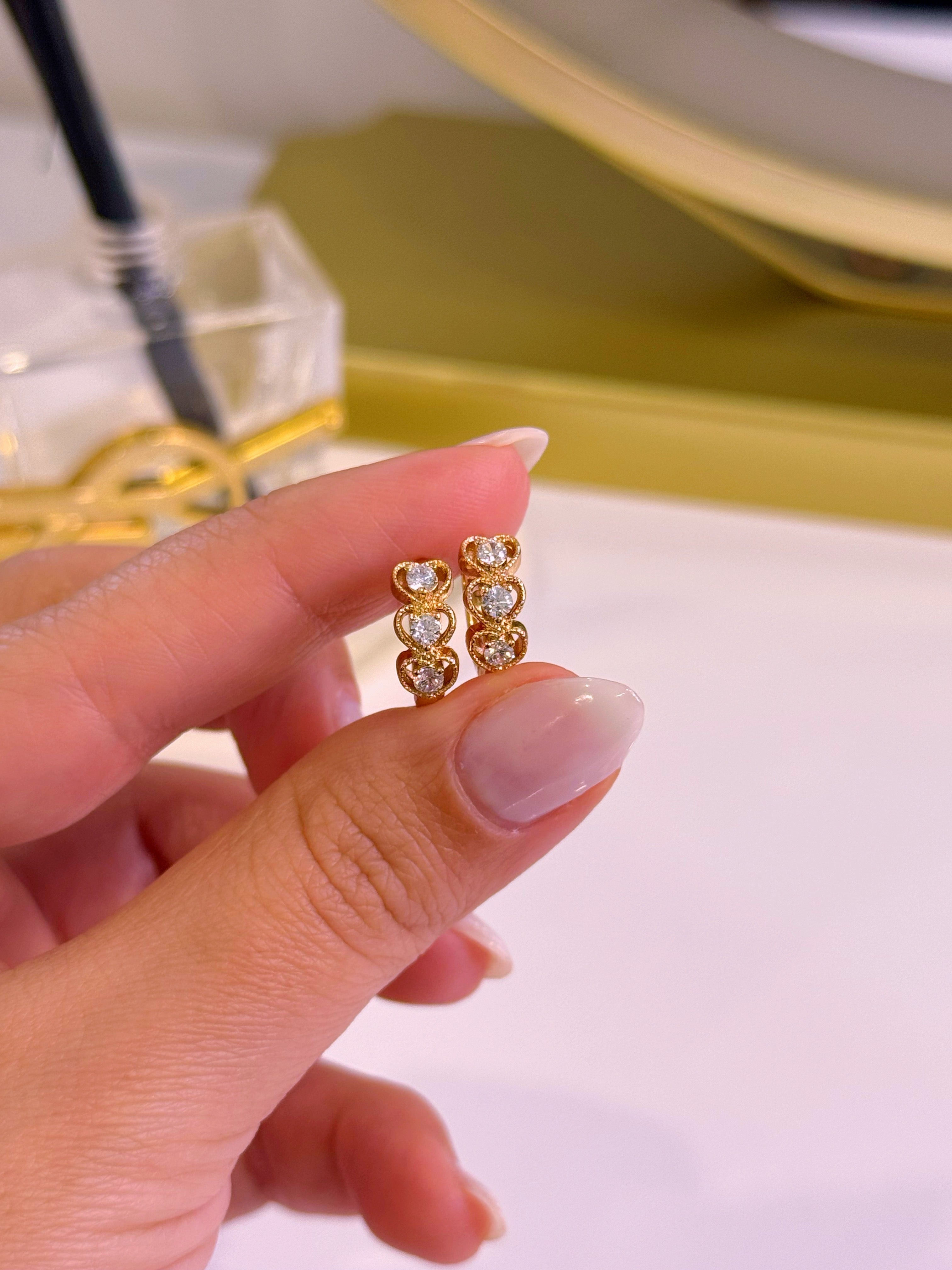 Argolinhas 3 corações abertos com brilhante ao centro | Rose Gold