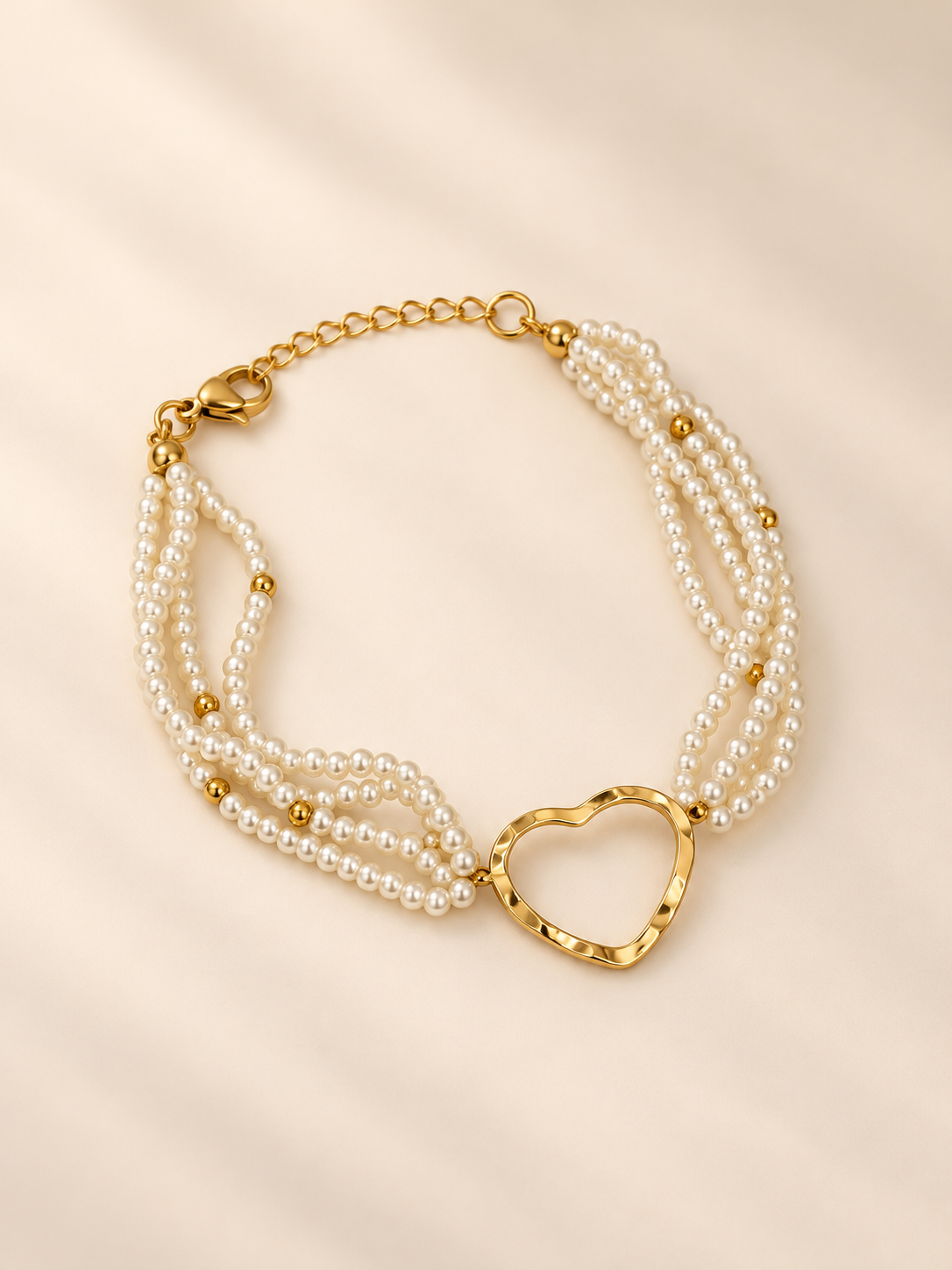 Pulseira de pérolas com coração | Dourado