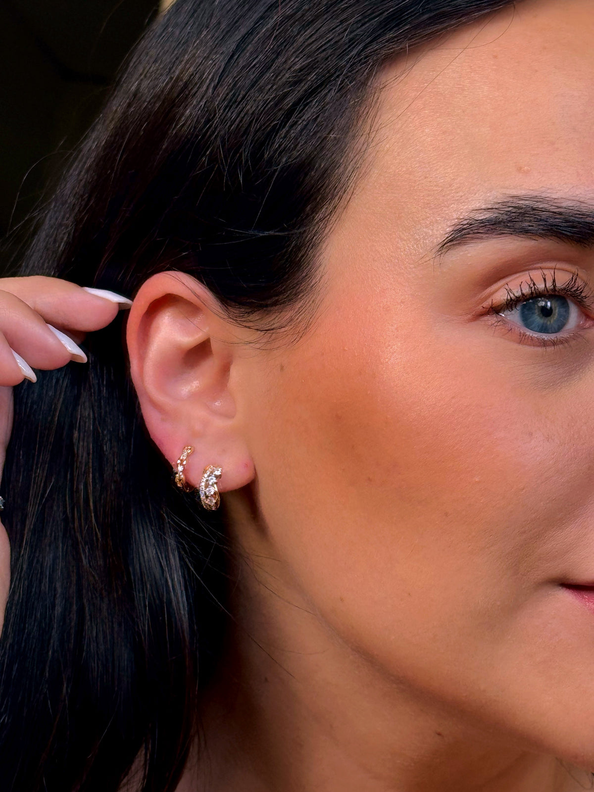 Argolinhas efeito corrente com brilhantes | Rose Gold