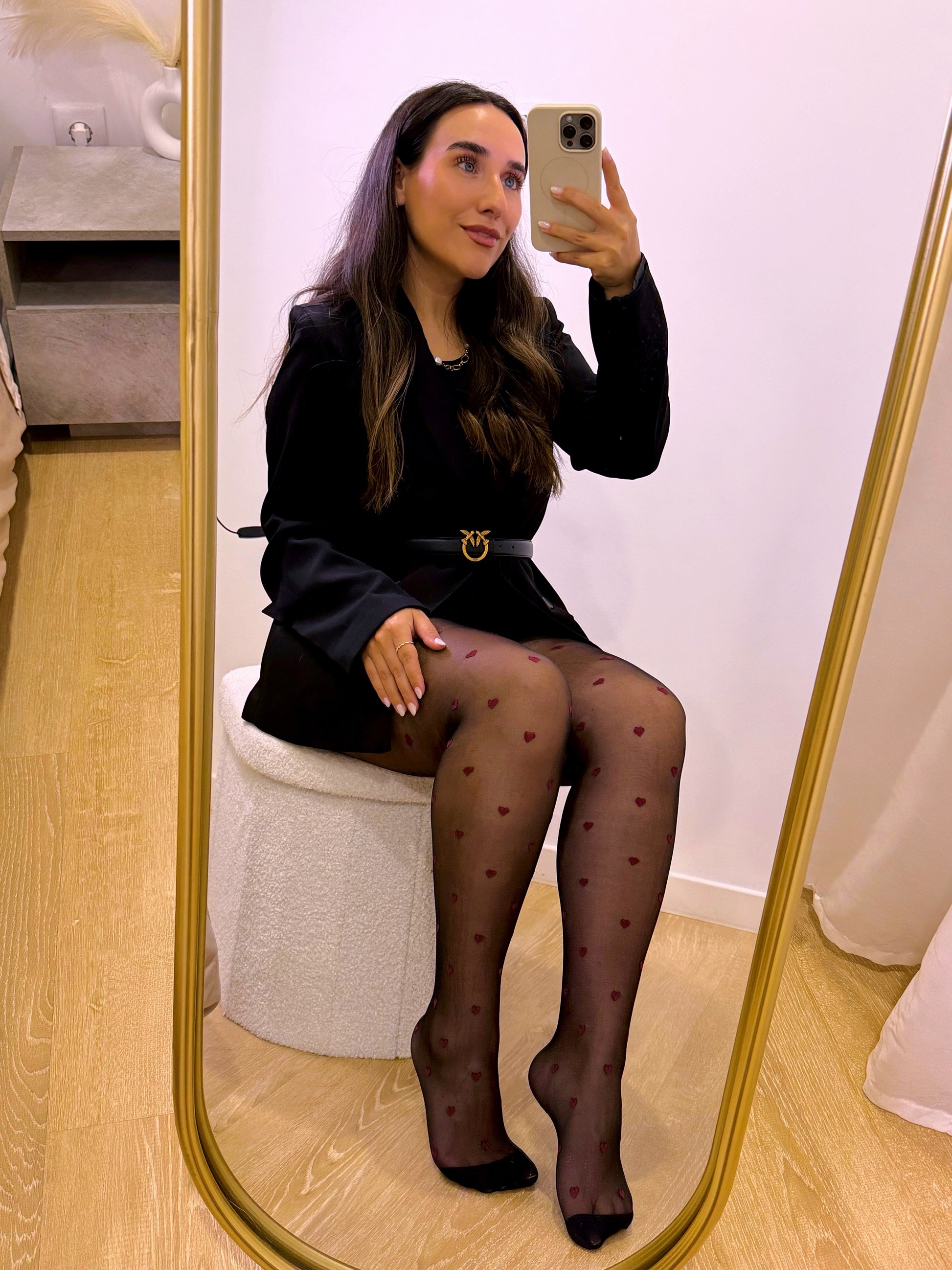 Meia-calça com corações em relevo | Preto