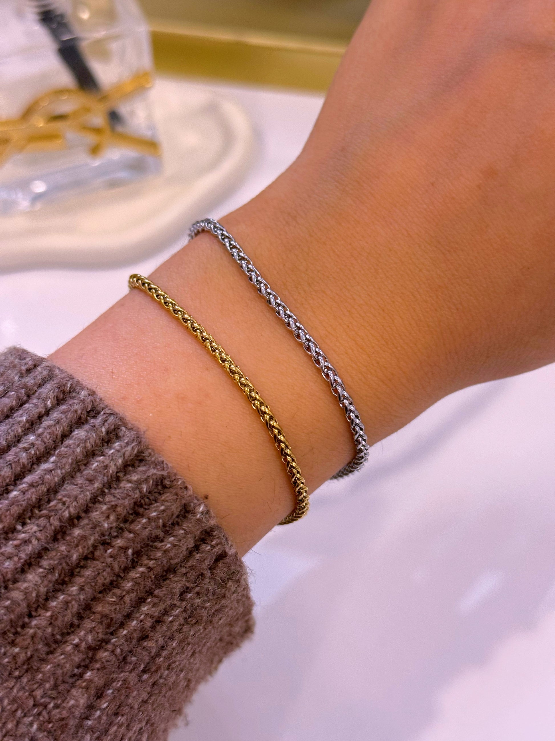 Pulseira malha entrançada fina | 2 cores