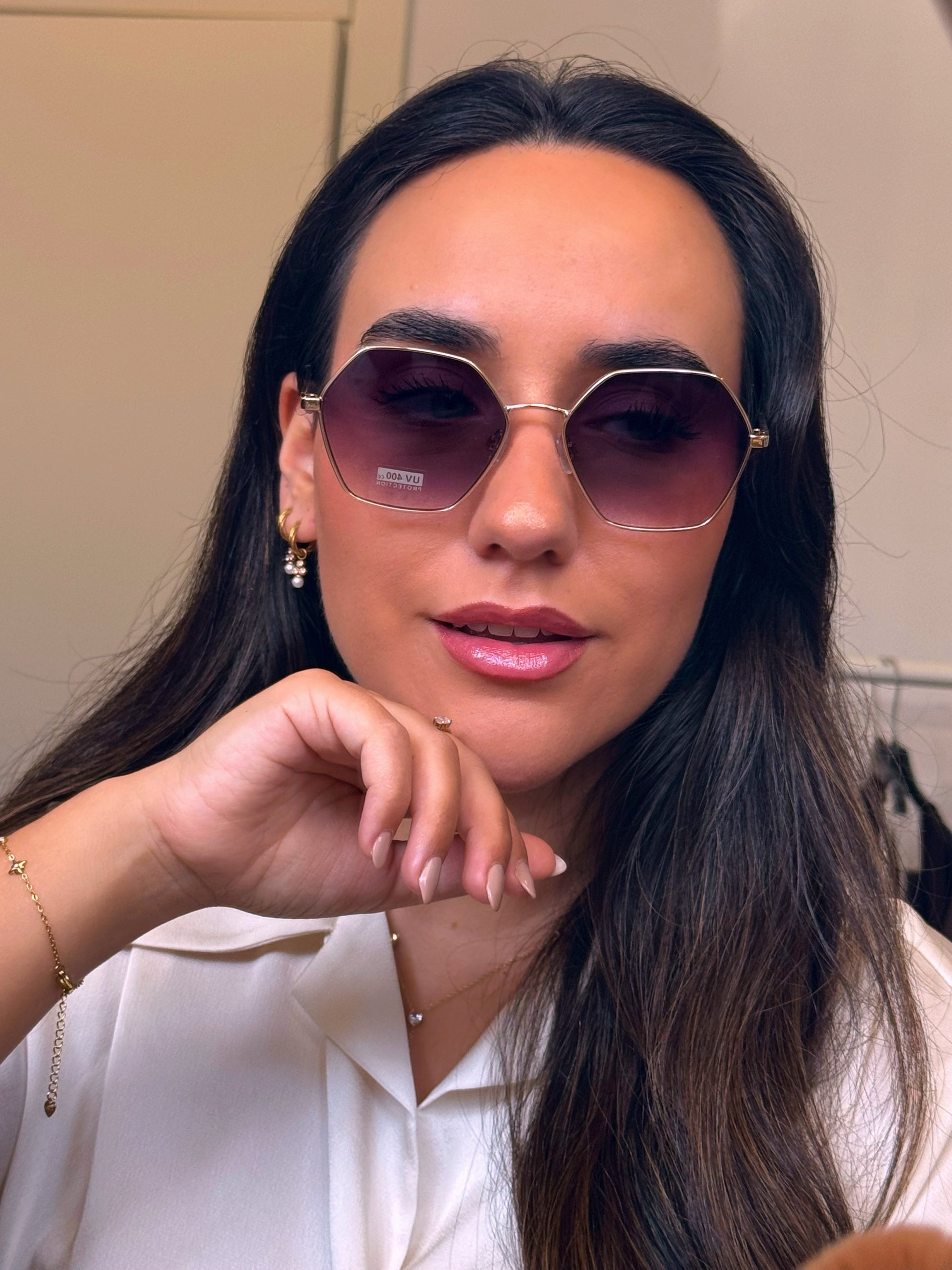 Óculos de metal hexagonais | Dourado com lente Preta