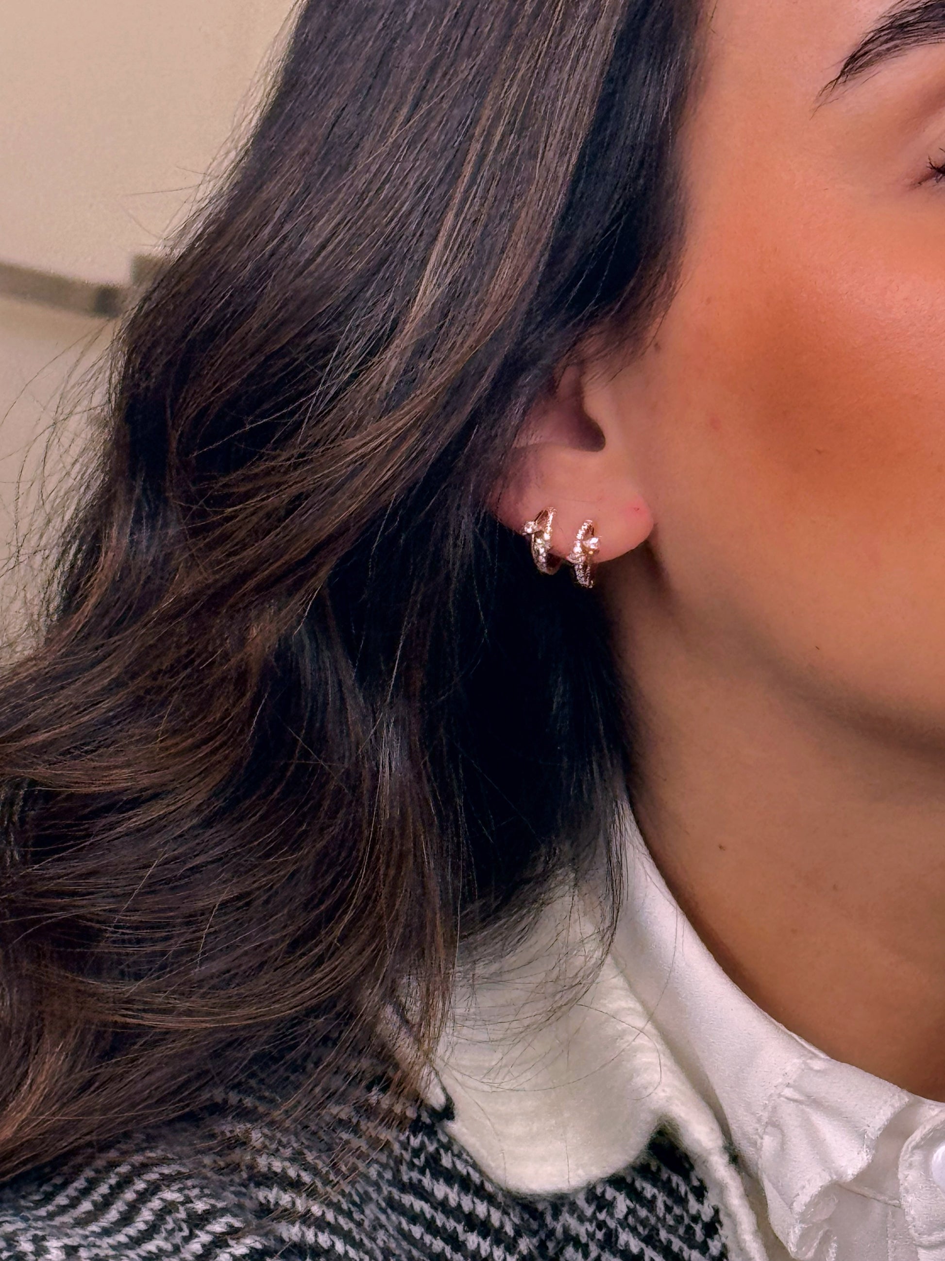 Argolinhas efeito duplo com brilhantes | Rose Gold