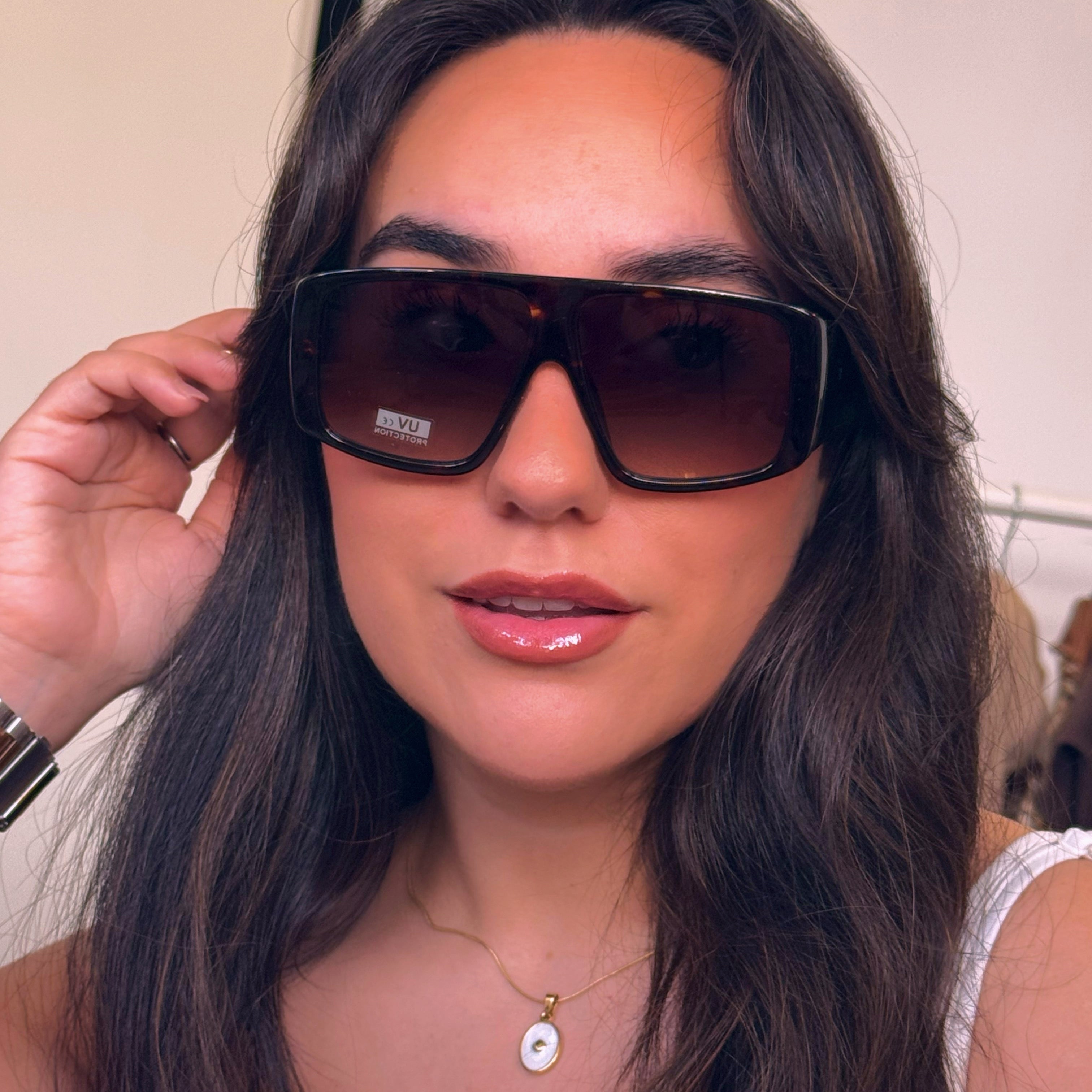 Óculos oversized com armação em massa | Padrão Castanho Escuro