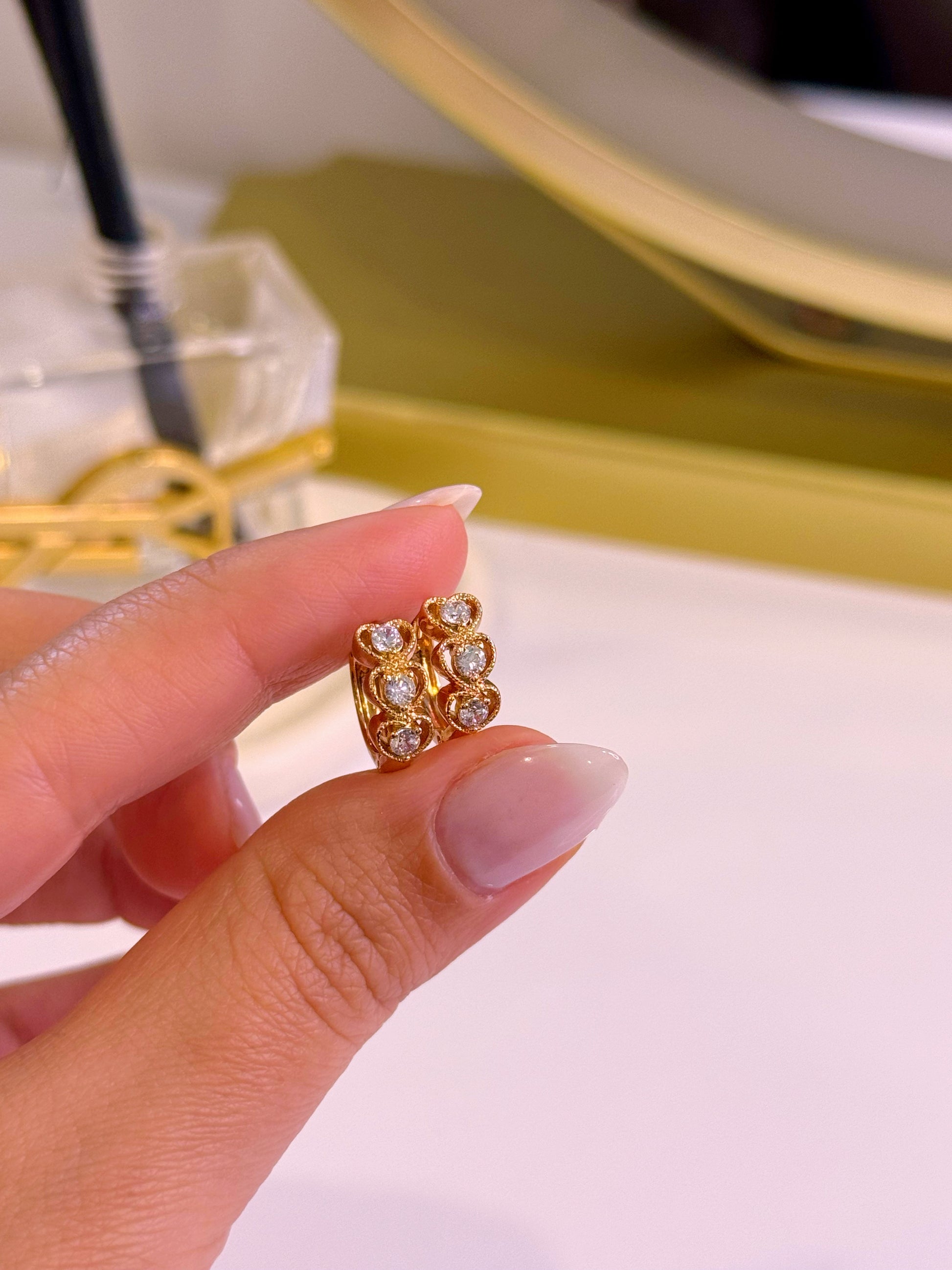 Argolinhas 3 corações abertos com brilhante ao centro | Rose Gold