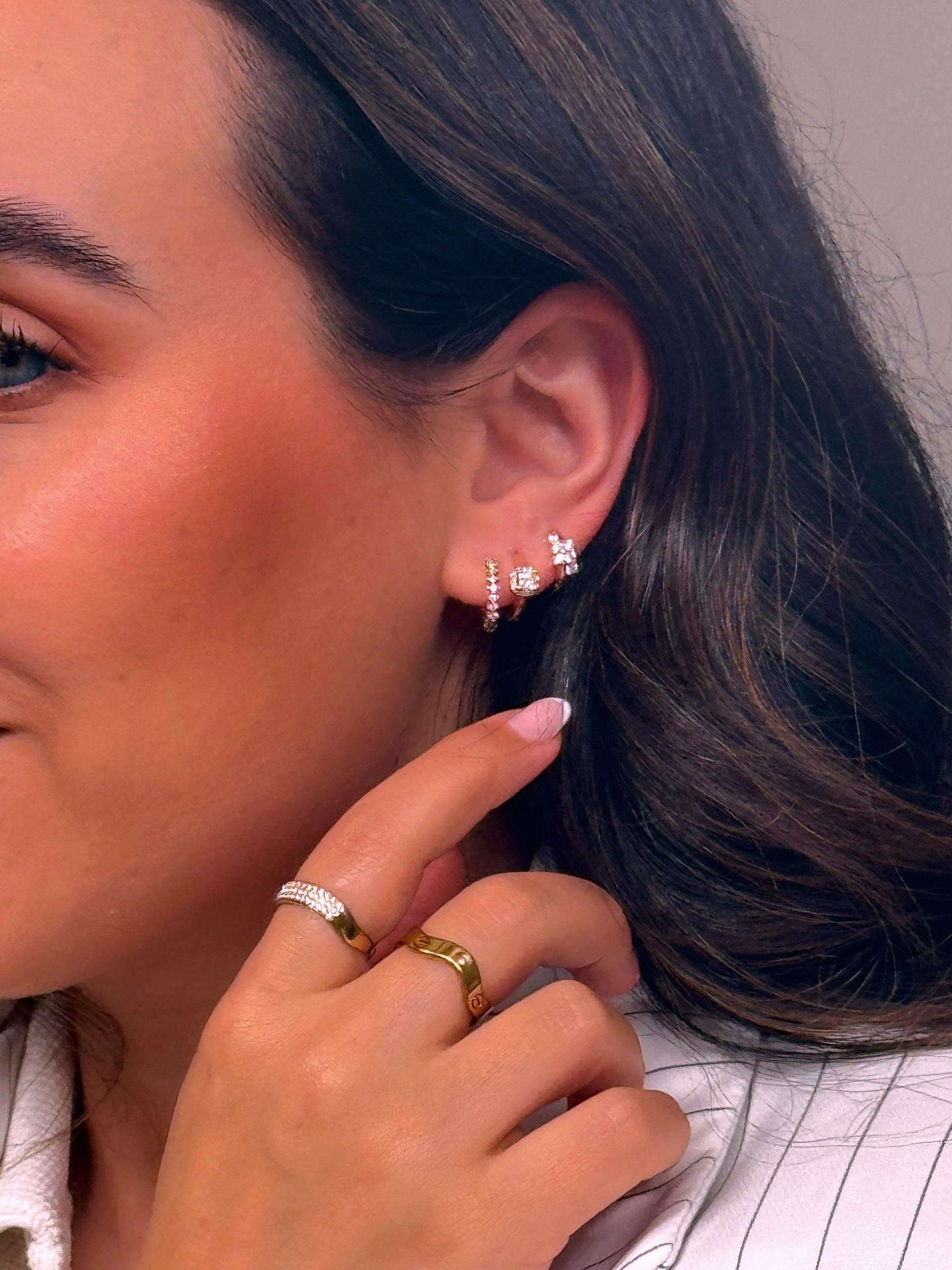 Argolinhas lisas com brilhante quadrado | Rose Gold