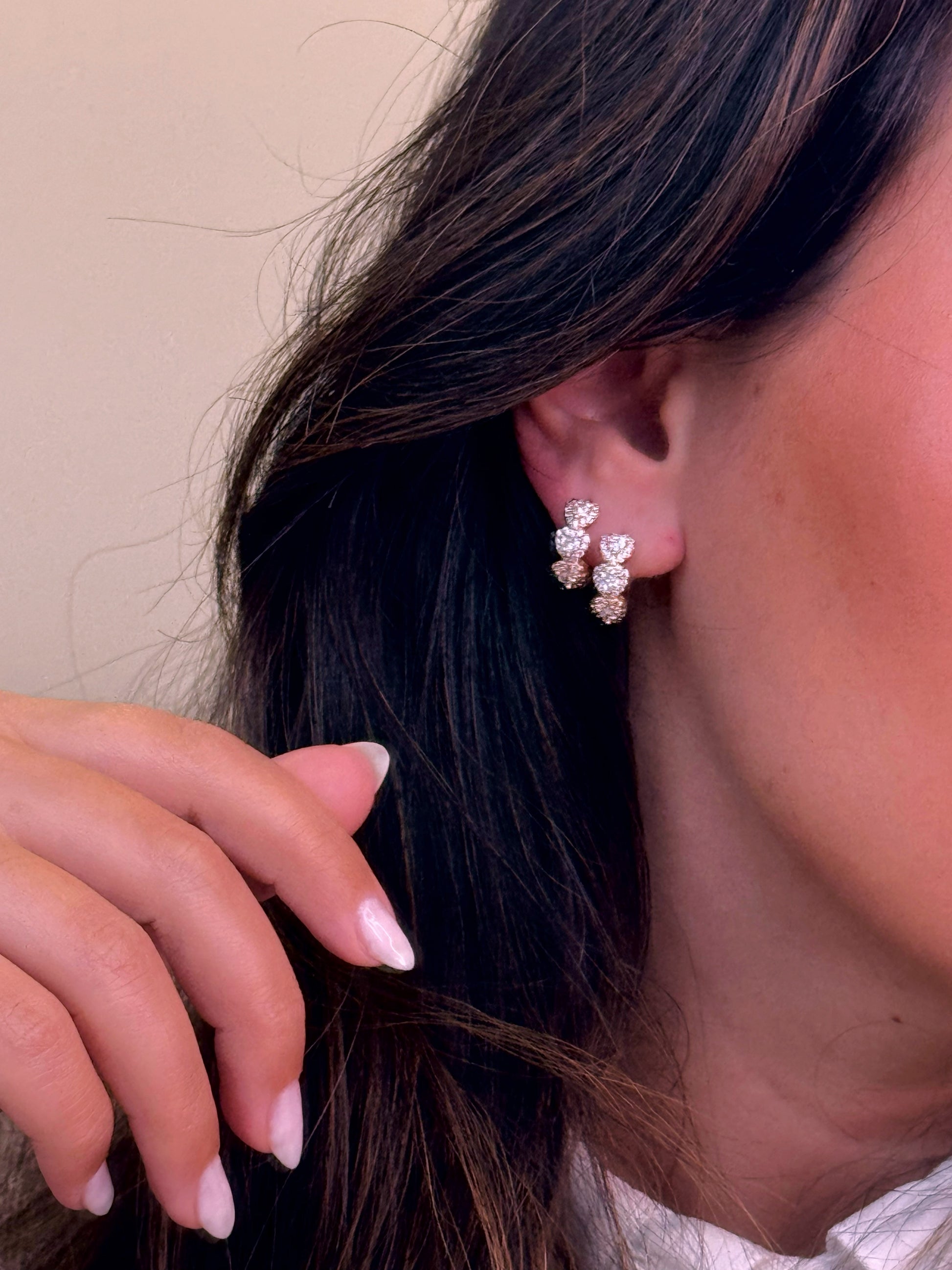 Argolinhas 3 corações preenchidos com brilhantes | Rose Gold