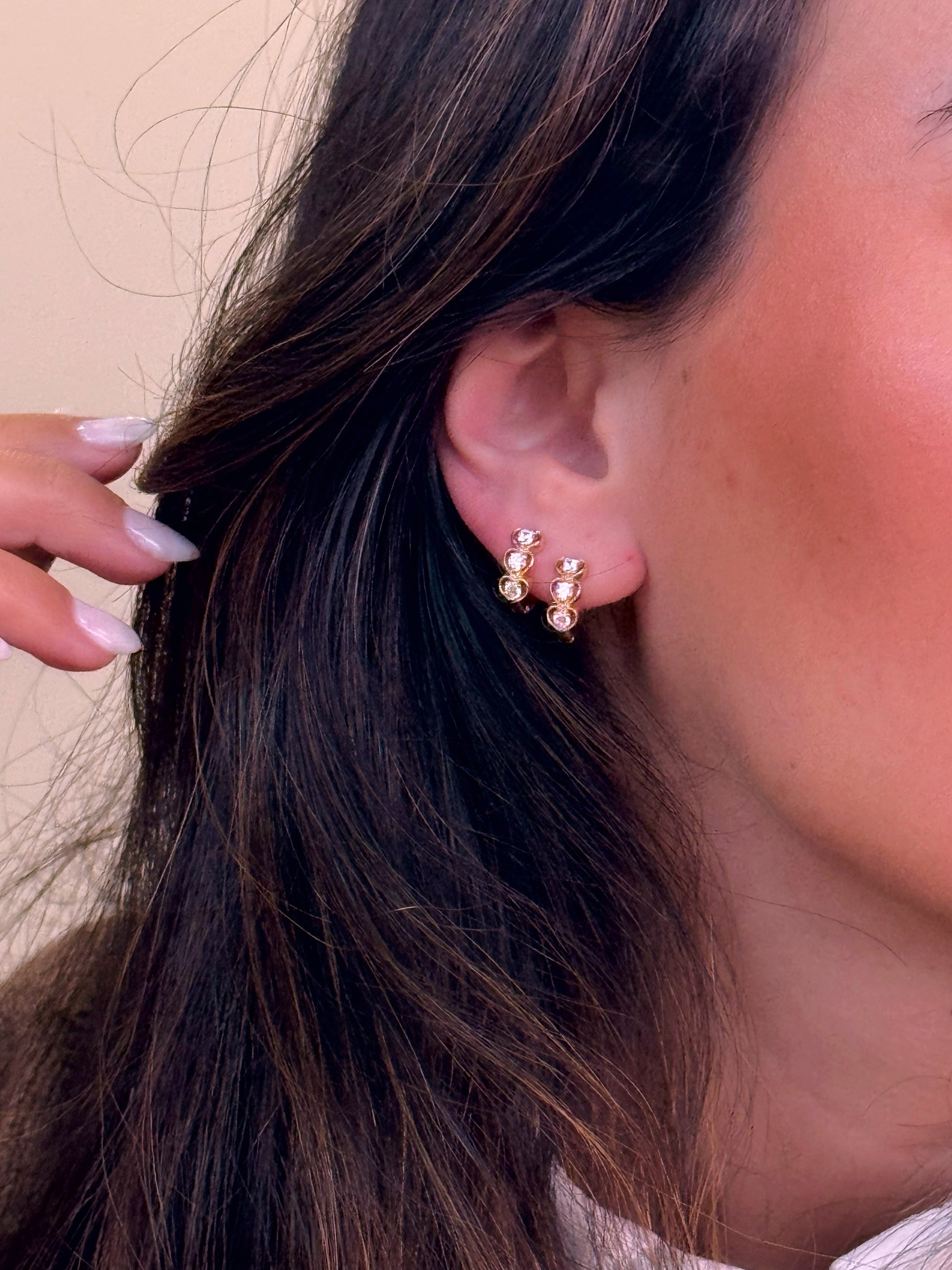 Argolinhas 3 corações abertos com brilhante ao centro | Rose Gold