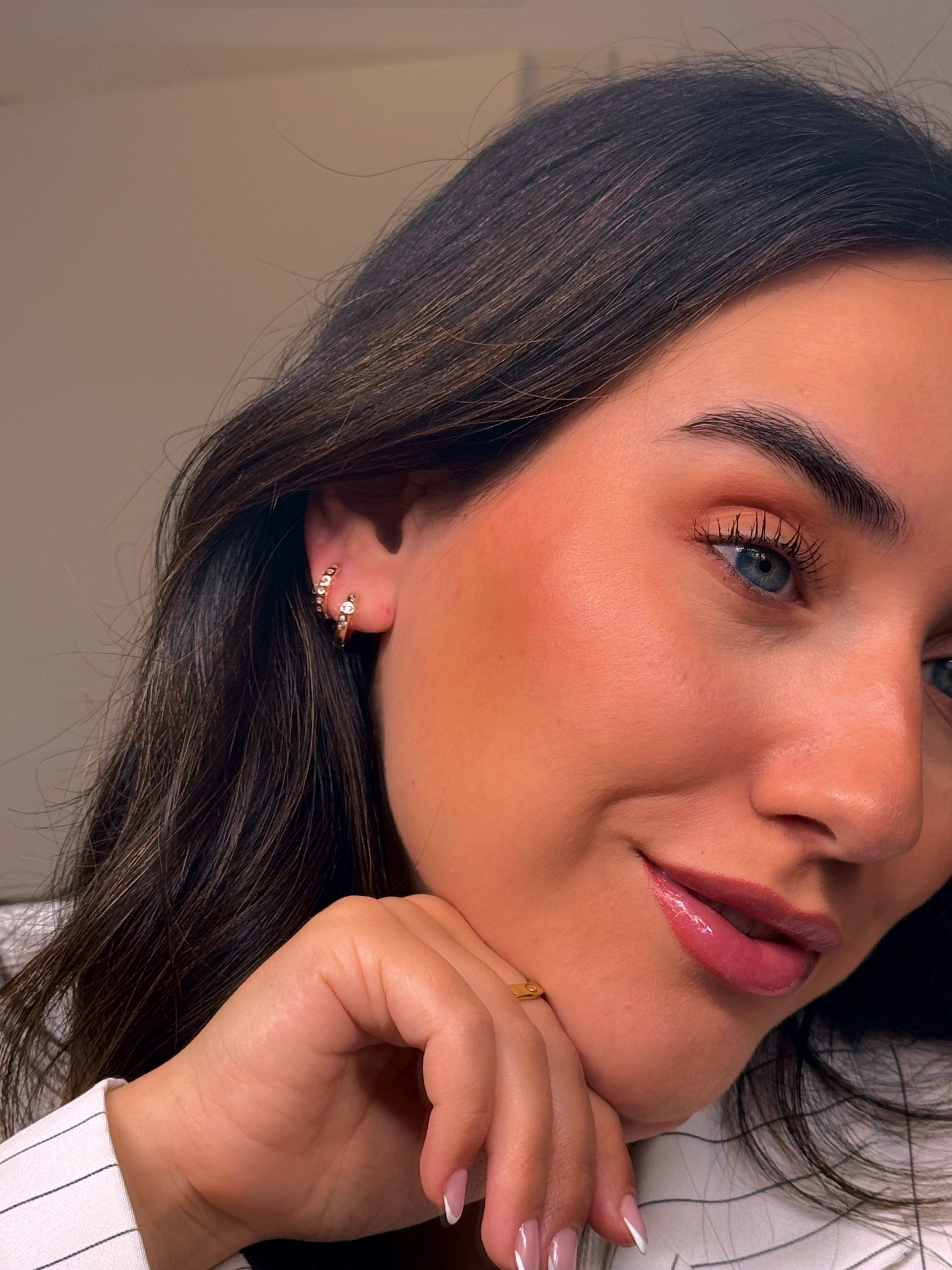 Argolinhas com corações em brilhantes | Rose Gold