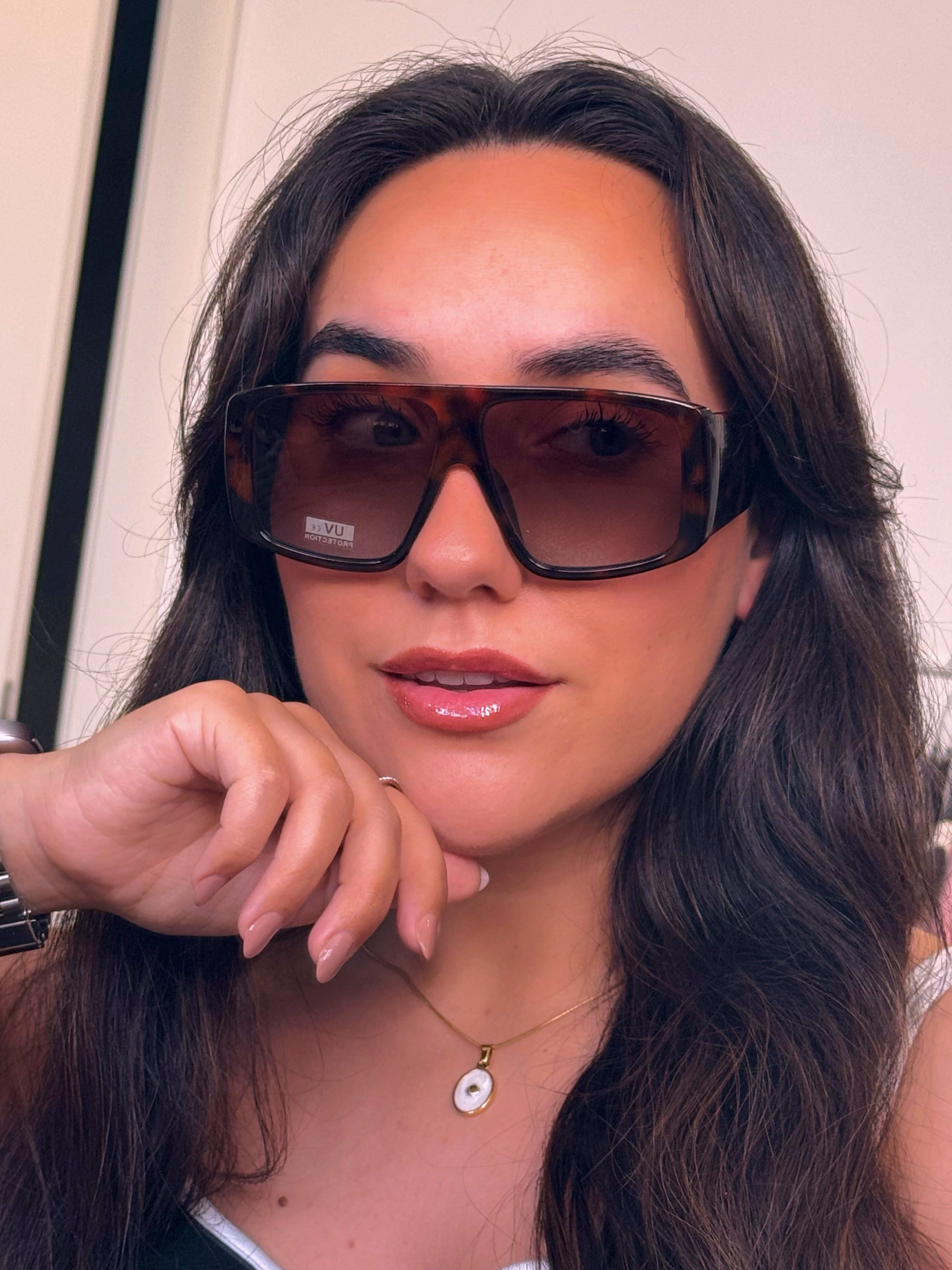 Óculos oversized com armação em massa | Padrão Castanho