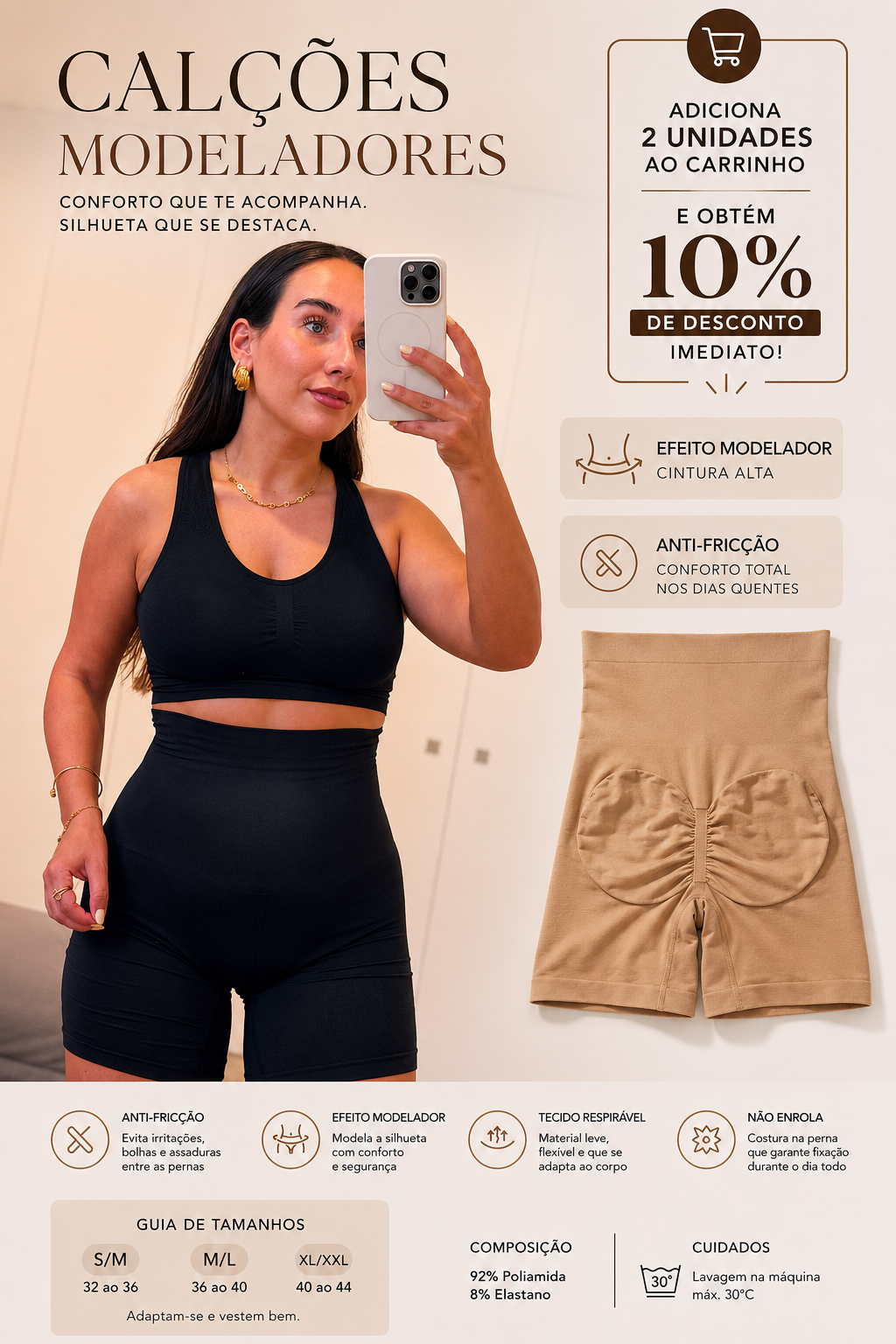 Novo modelo 💥 Calções modeladores antifricção | S/M • M/L • XL/XXL 🔥 2 cores