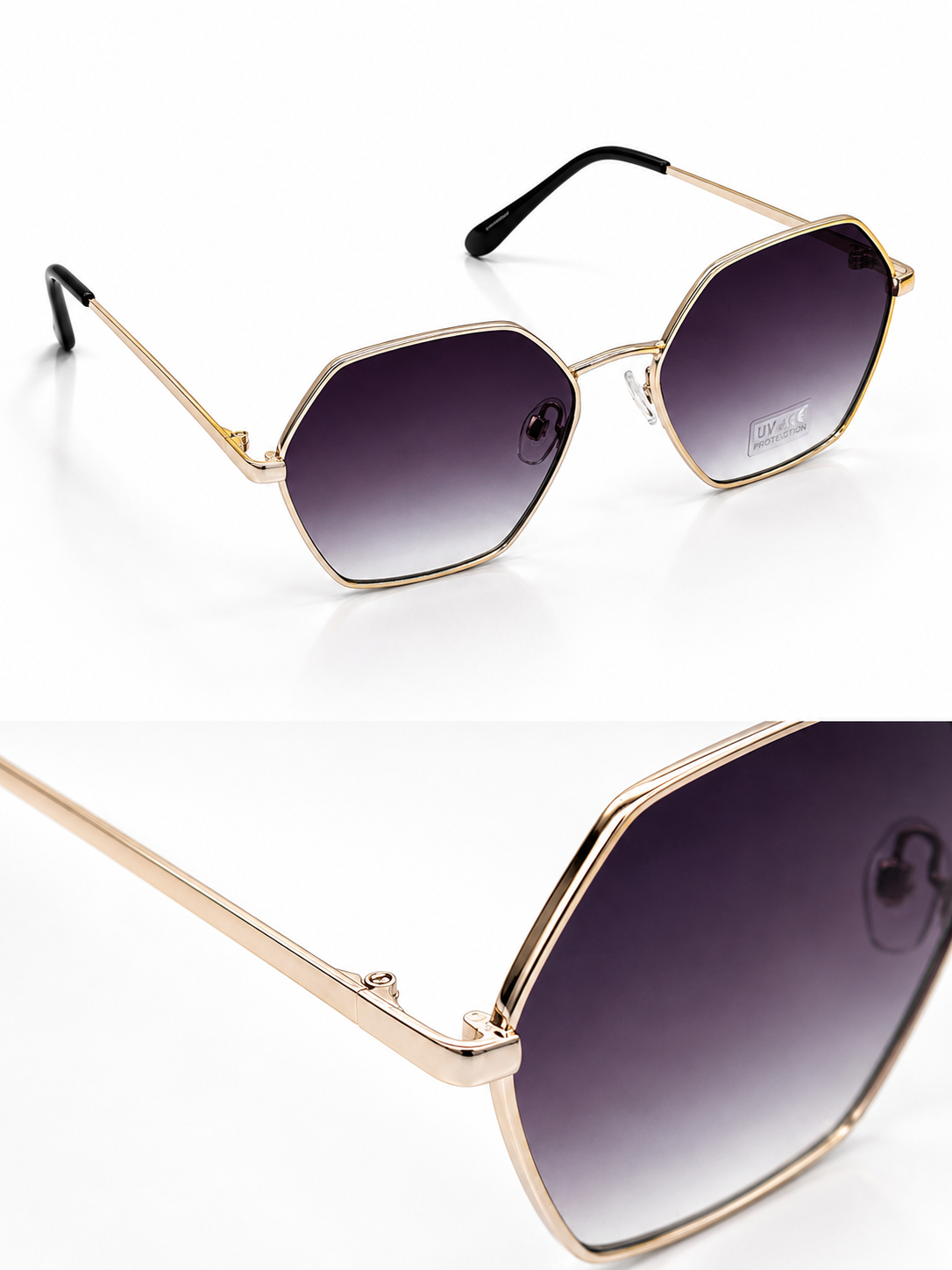 Óculos de metal hexagonais | Dourado com lente Preta