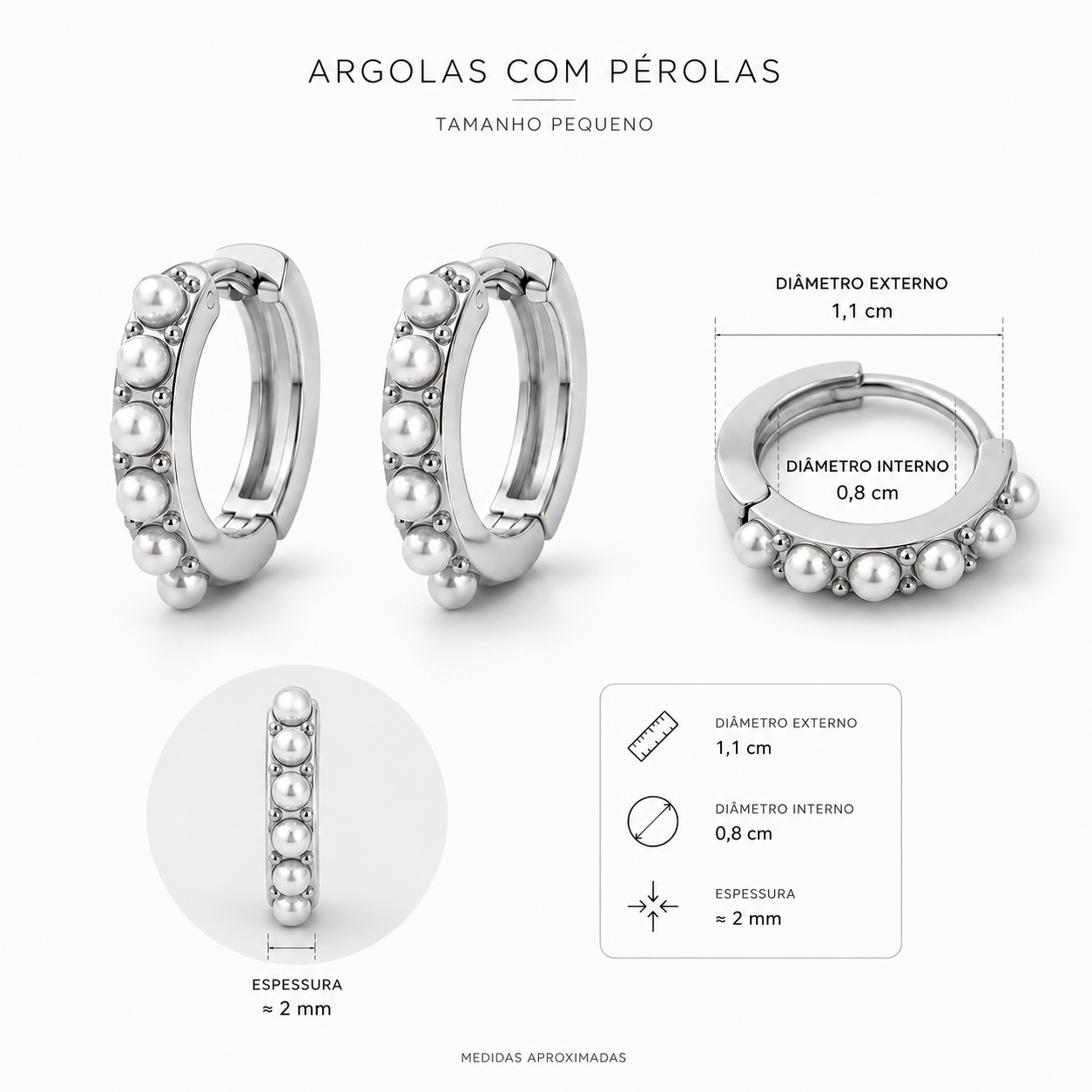 Mini argolinhas com pérolas em aço inoxidável | 2 cores