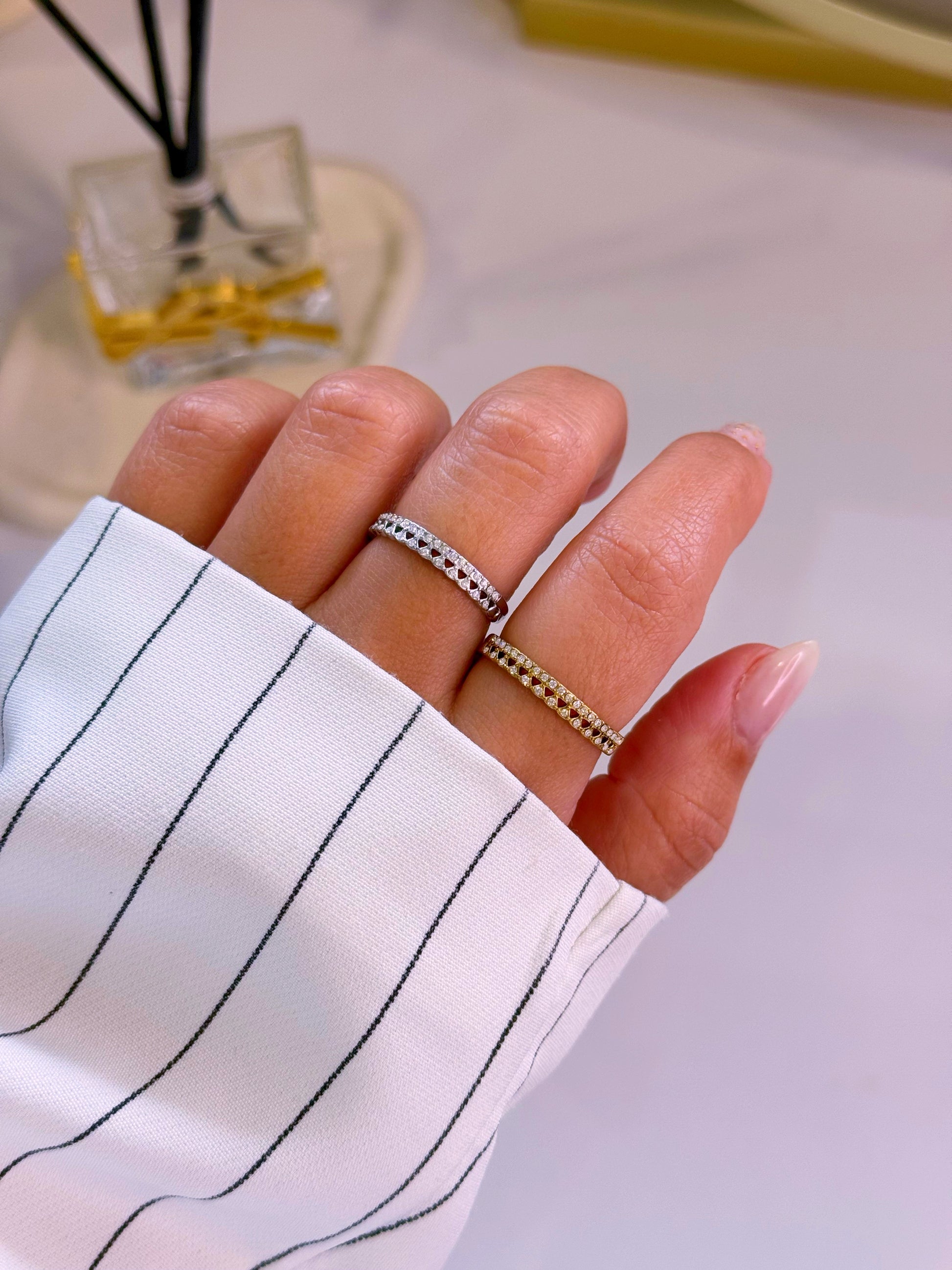 Anel ajustável dupla fila de brilhantes | 2 Cores