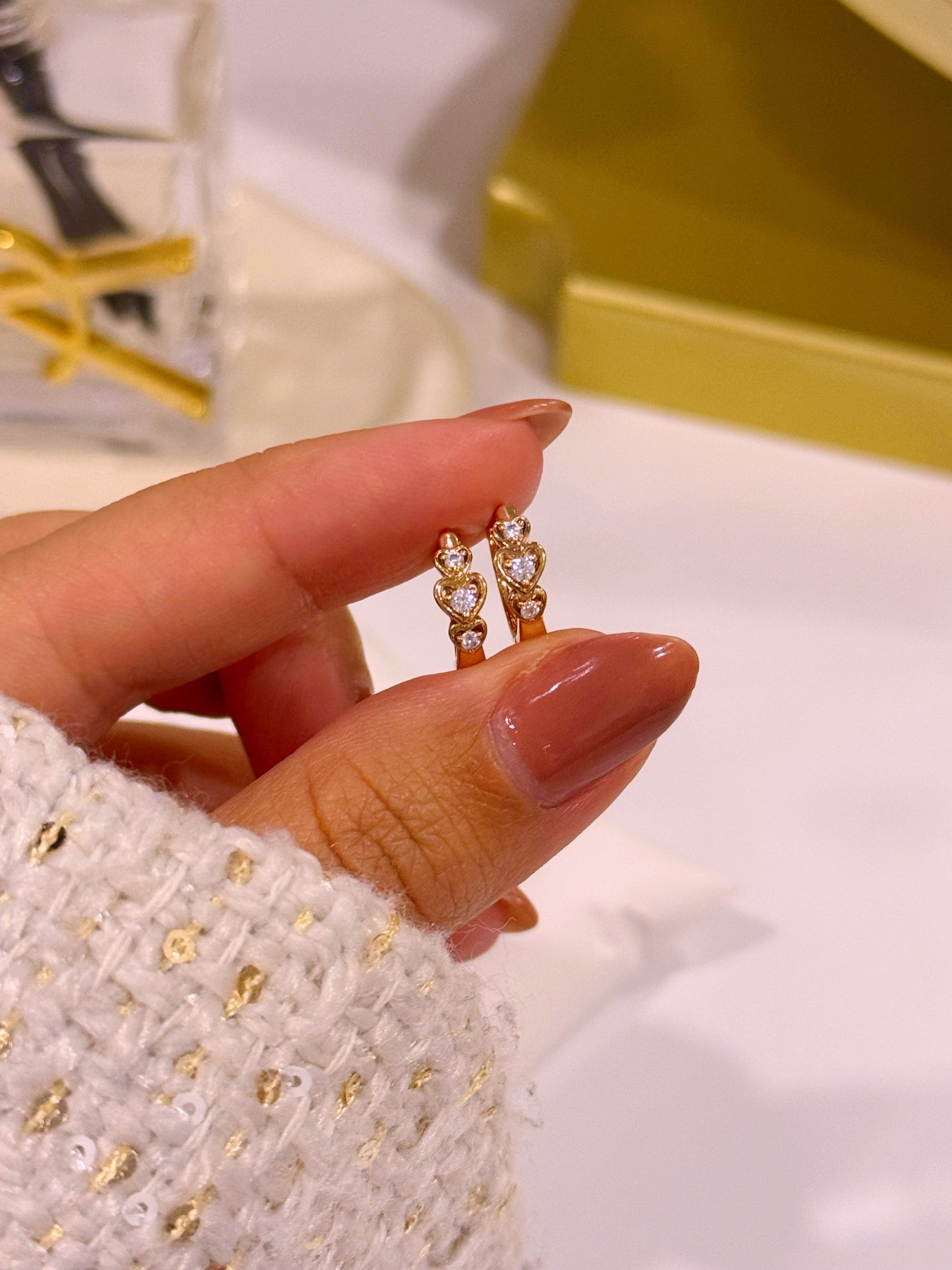 Argolinhas de 3 corações com brilhante ao centro | Rose Gold