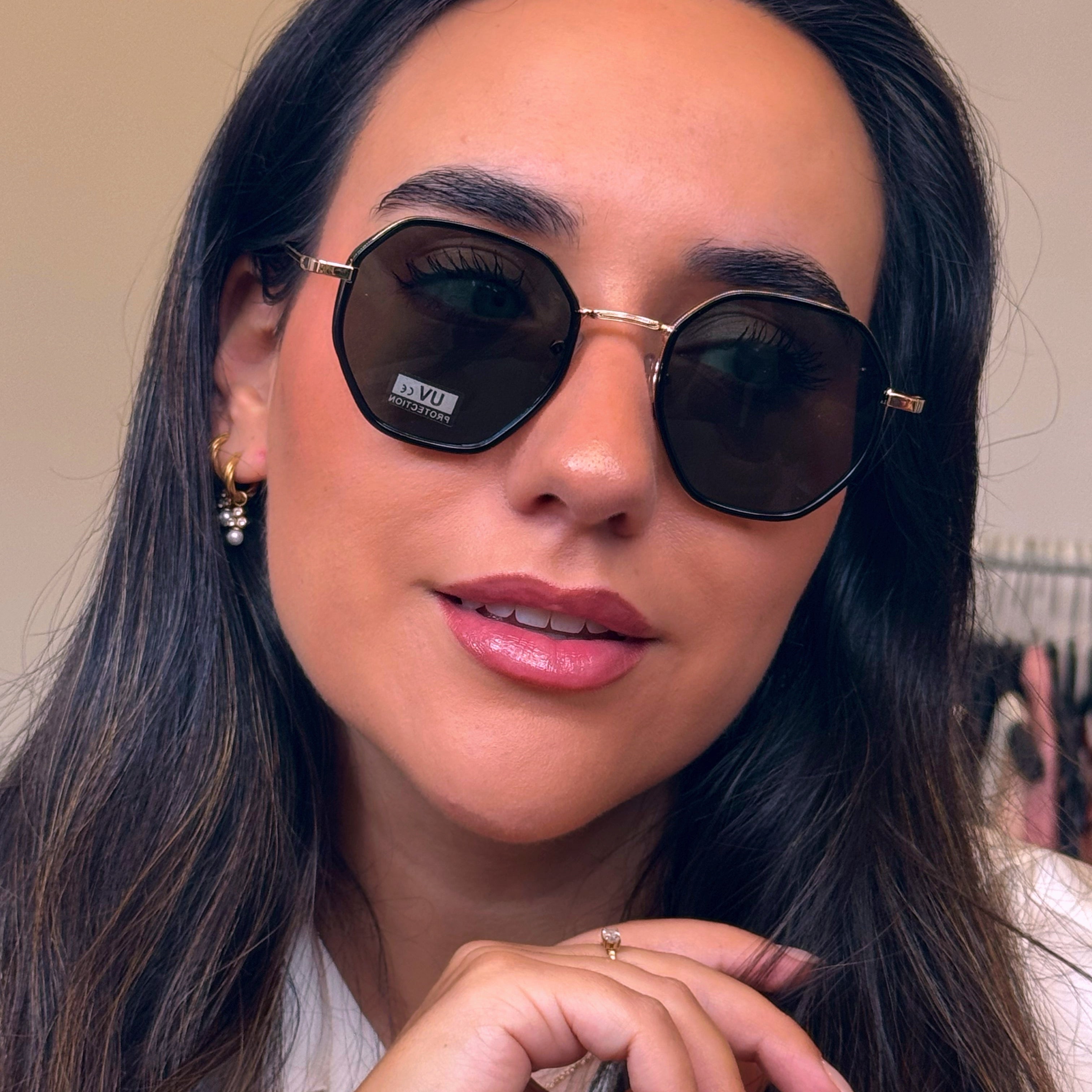 Óculos com armação de massa e metal | Pretos com lente verde