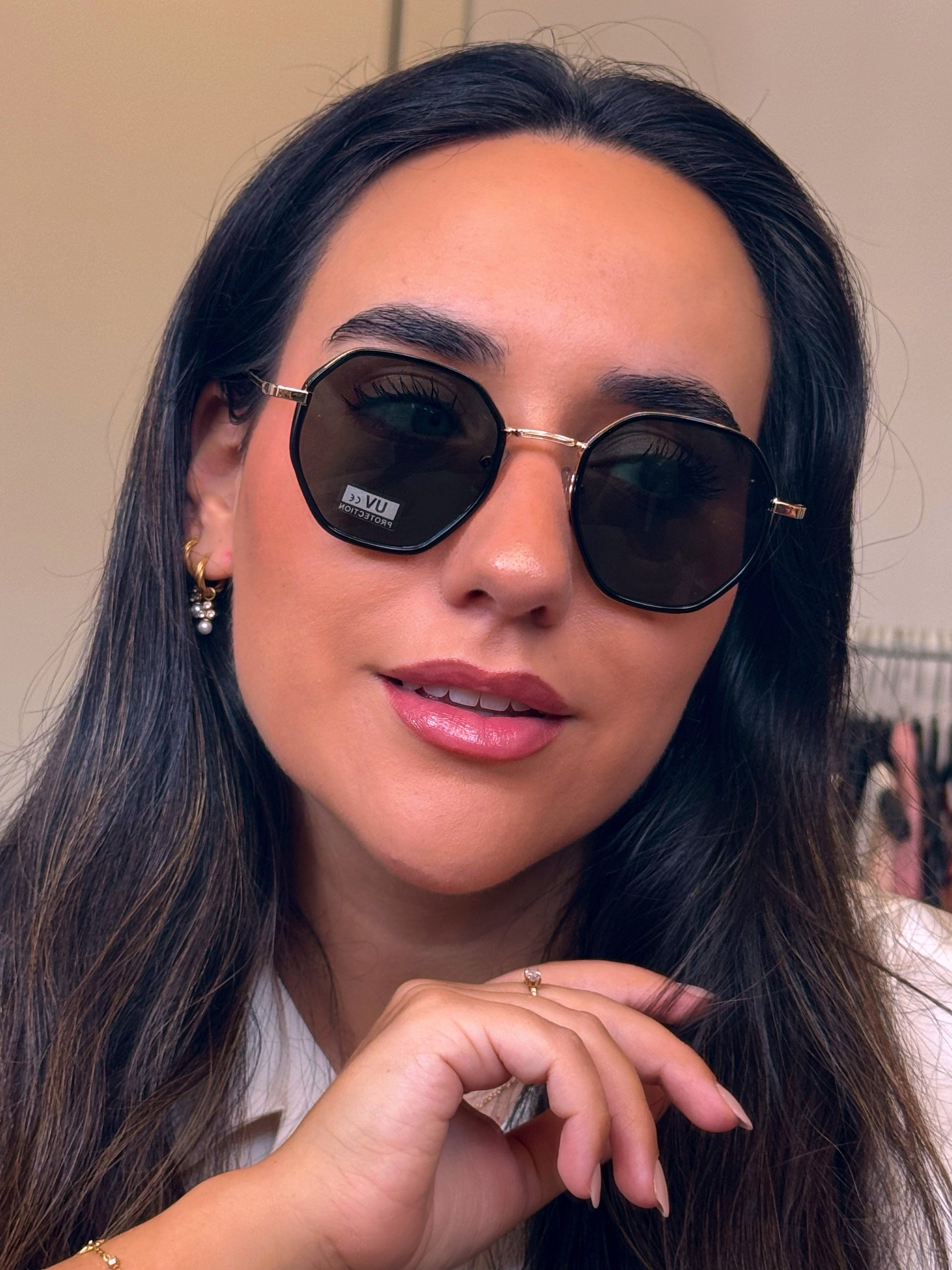 Óculos com armação de massa e metal | Pretos com lente verde
