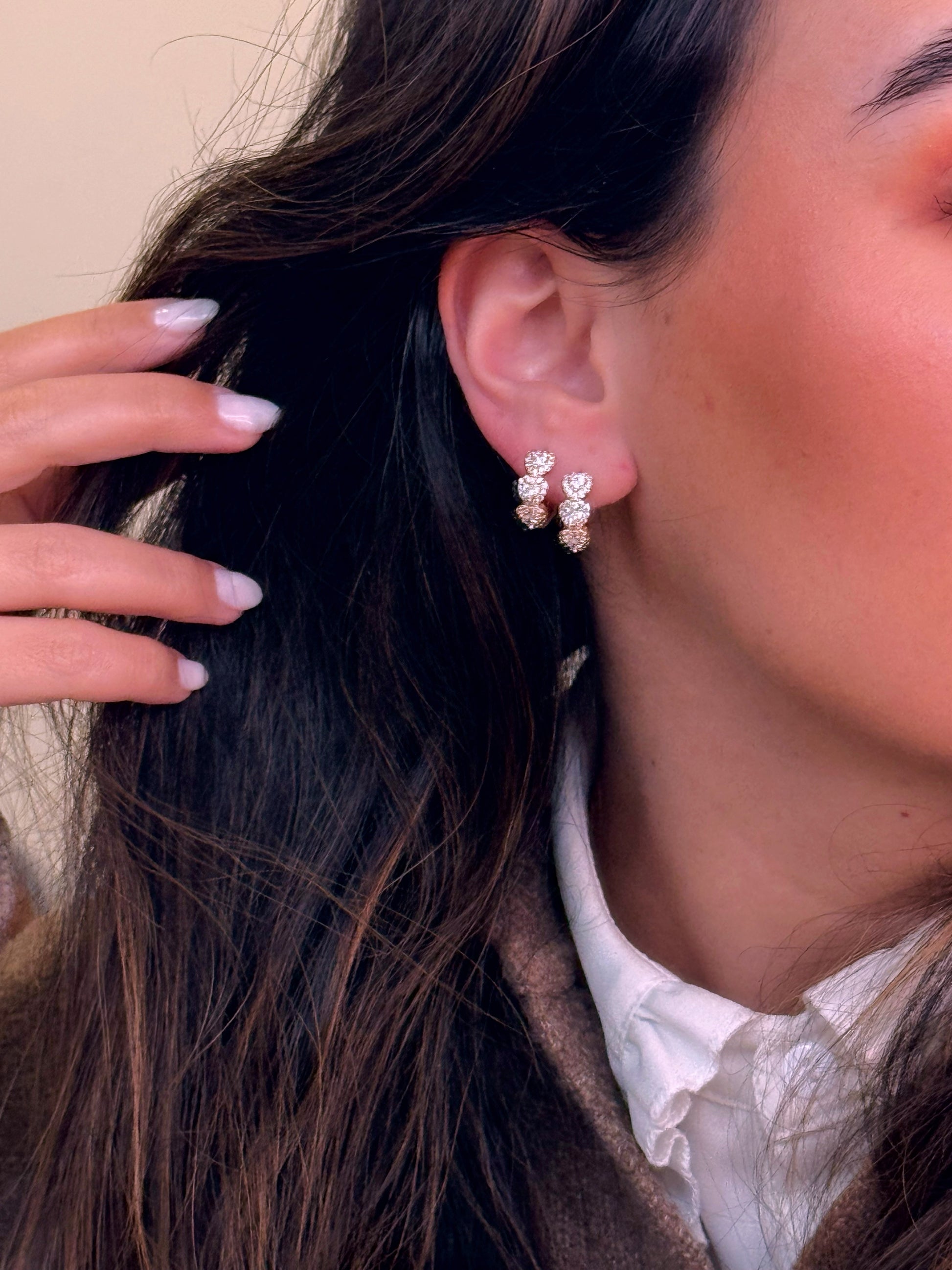 Argolinhas 3 corações preenchidos com brilhantes | Rose Gold