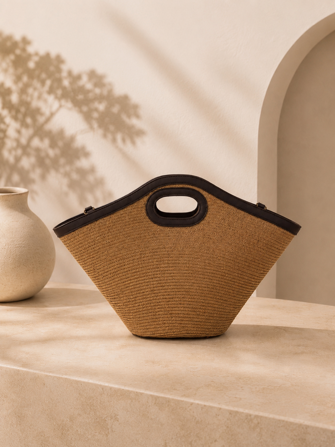 Cesta de palha minimalista e elegante | Castanho