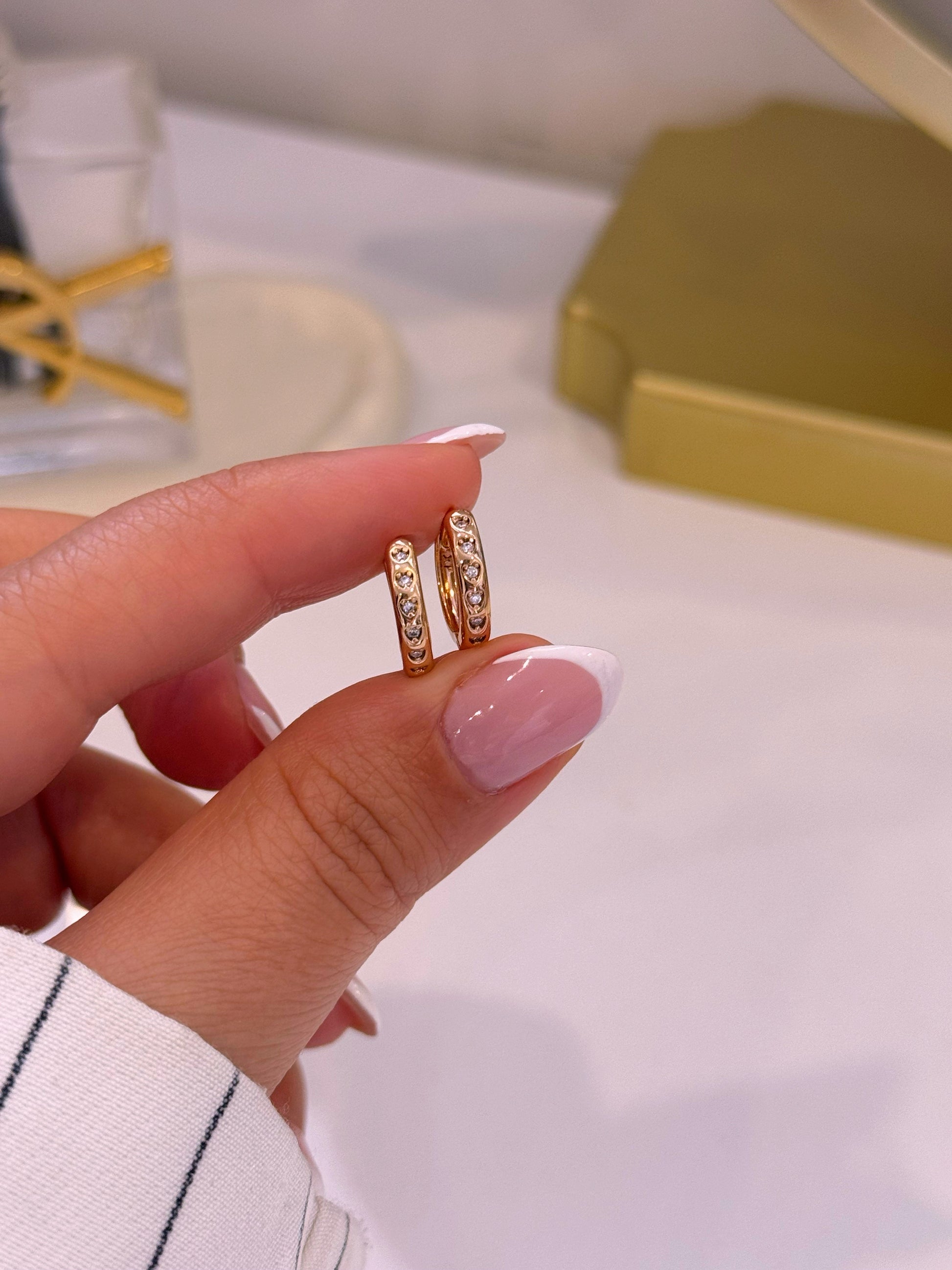Argolinhas com corações em brilhantes | Rose Gold