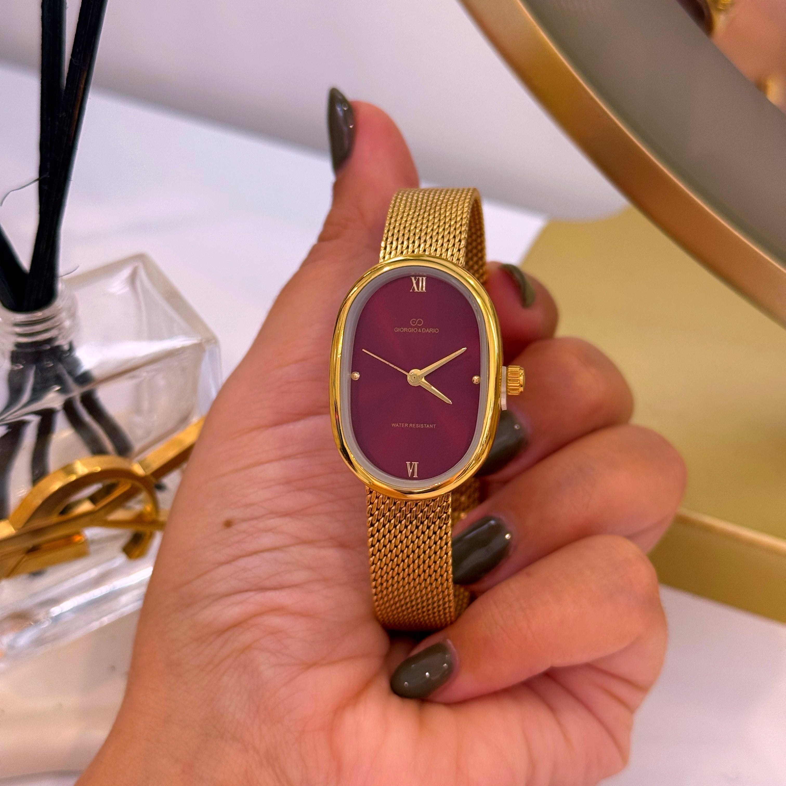 Relógio analógico com mostrador oval | Bordô