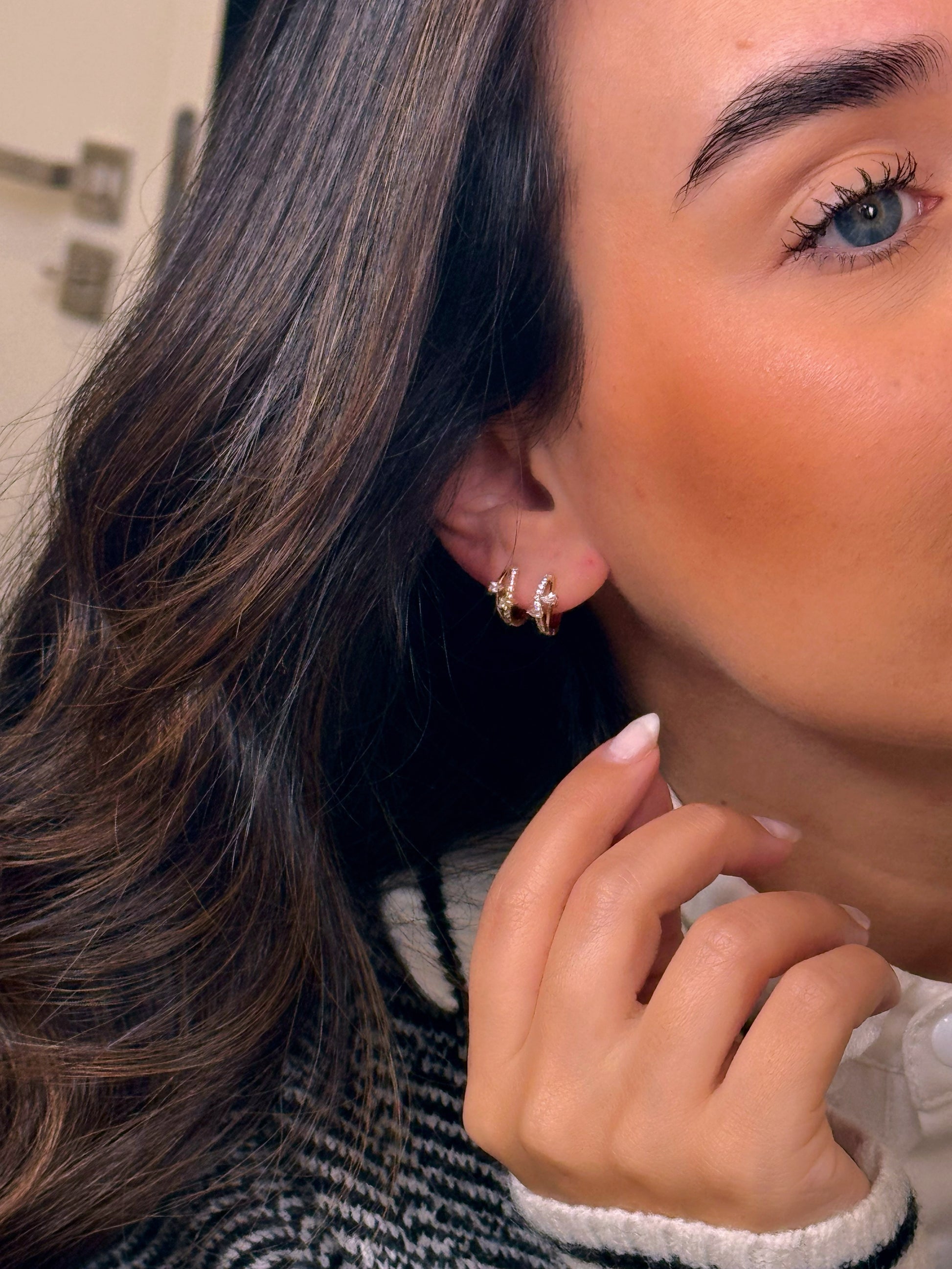 Argolinhas efeito duplo com brilhantes | Rose Gold