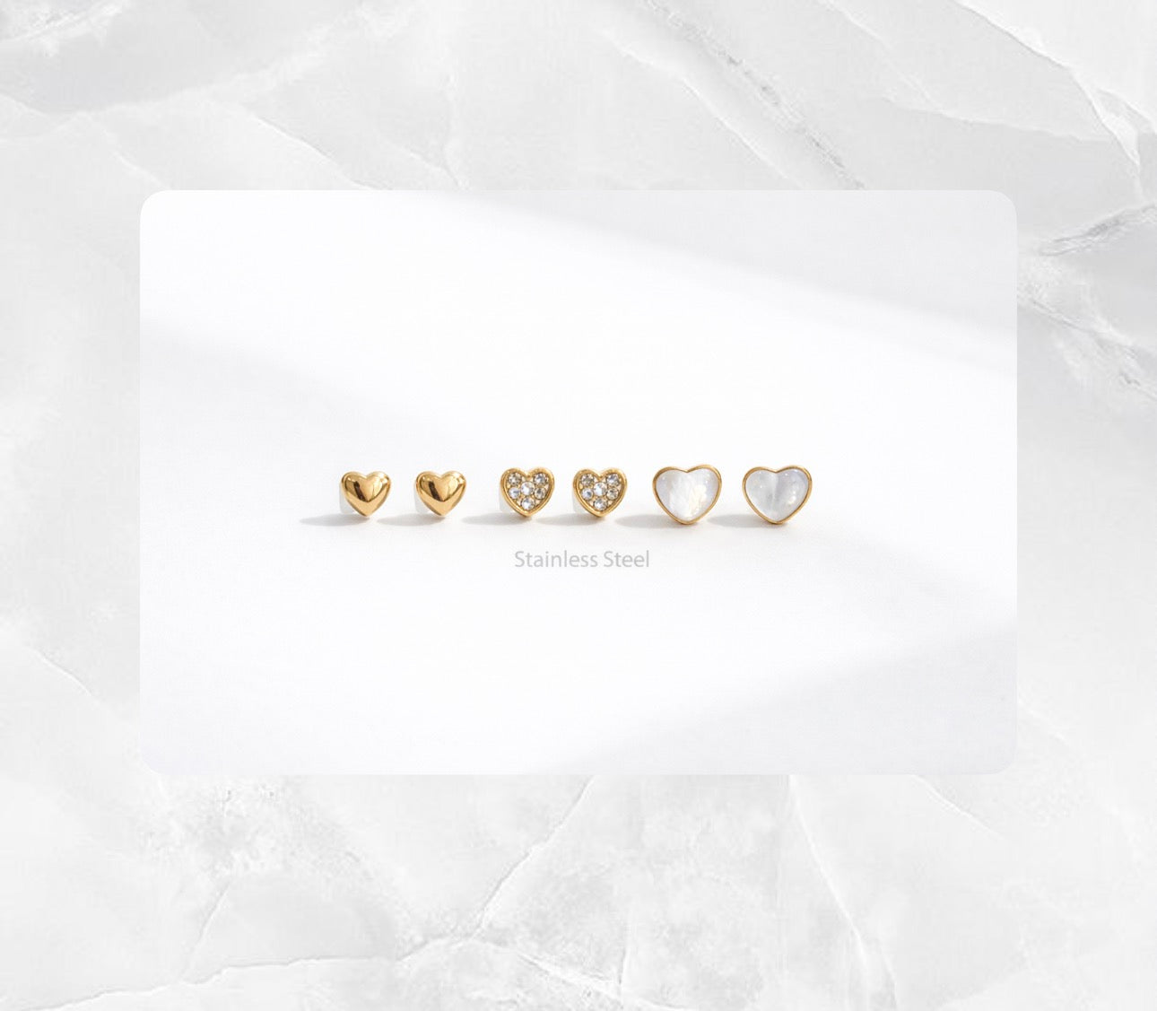 Conjunto de 6 brincos em corações | Dourado em aço inoxidável