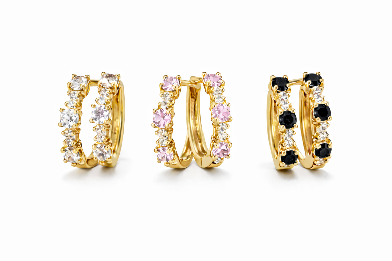 Argolinhas fila de brilhantes • Rose Gold | 3 cores