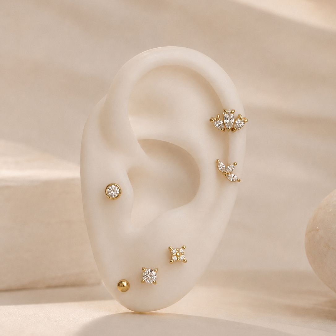 Conjunto de 6 piercings ~ preenchidos com brilhantes | Dourado • aço inoxidável
