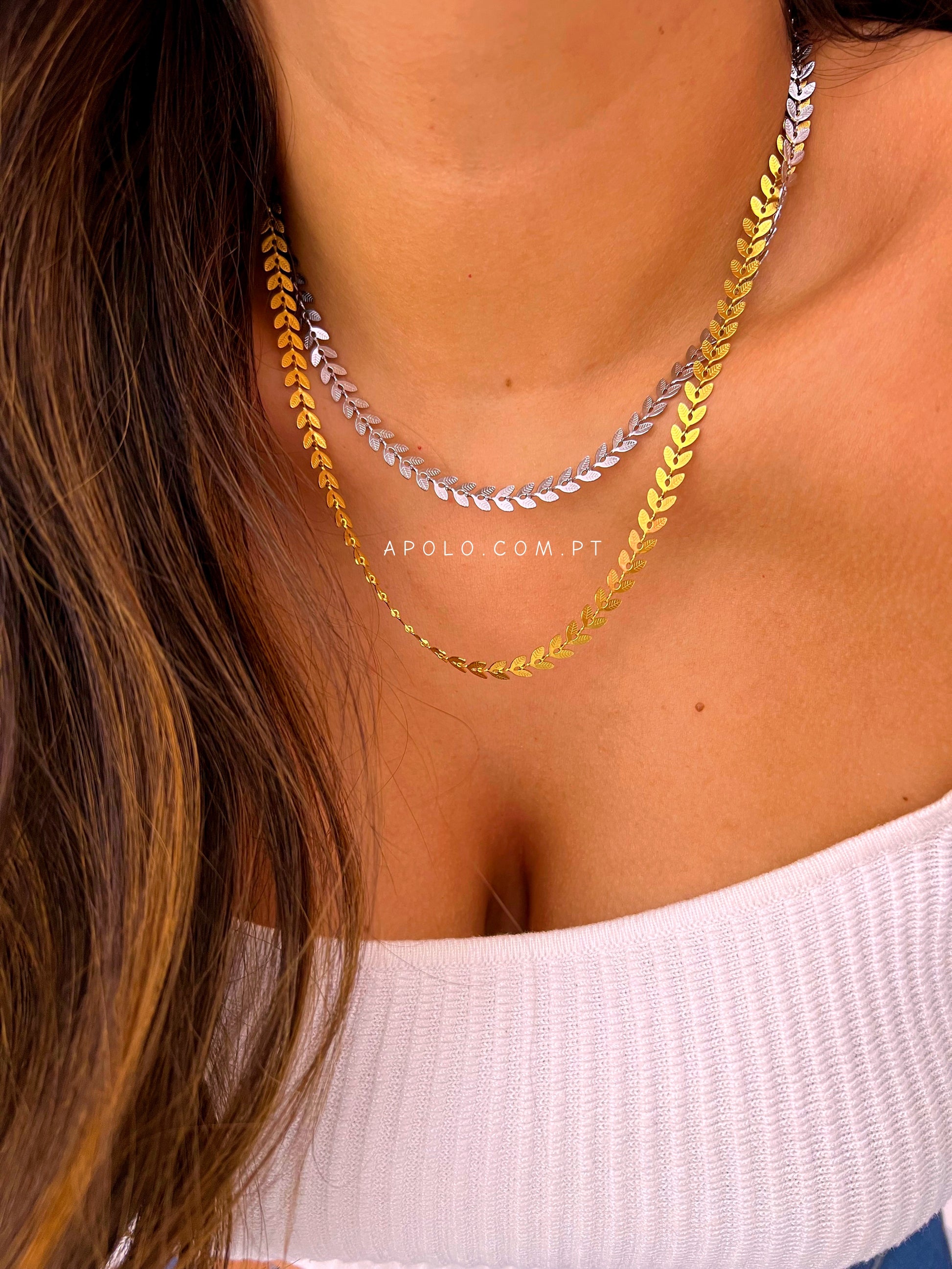 Colar malha de efeito espiga | 2 cores