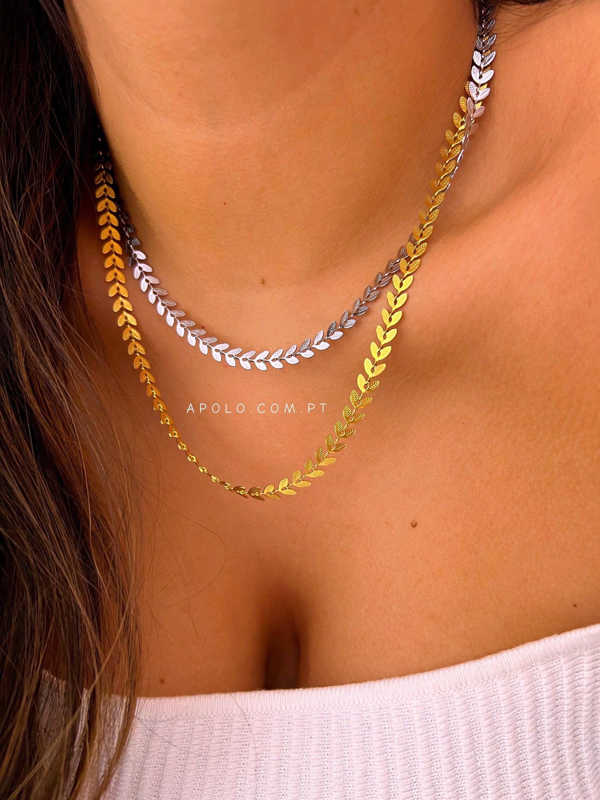 Colar malha de efeito espiga | 2 cores