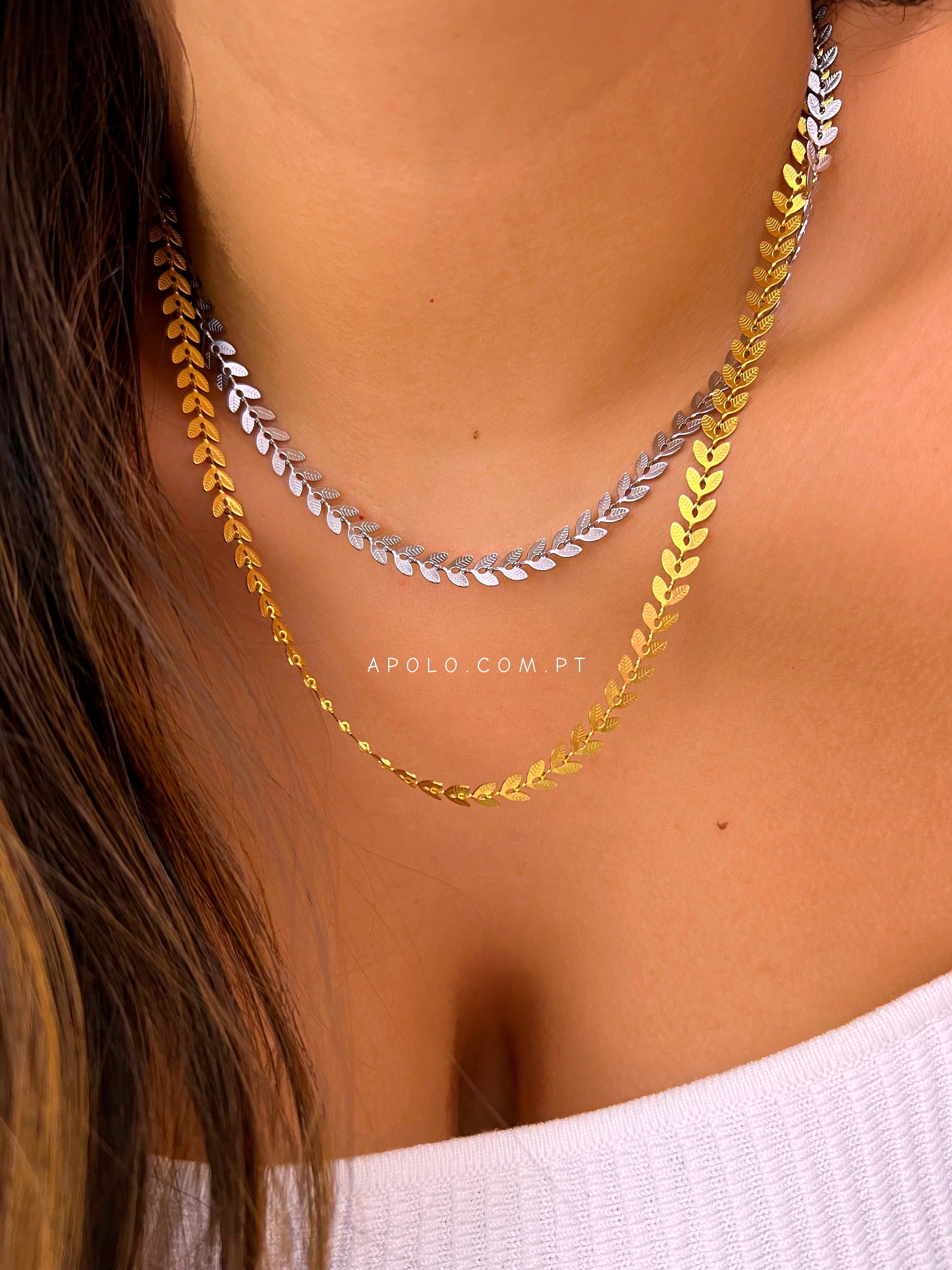 Colar malha de efeito espiga | 2 cores