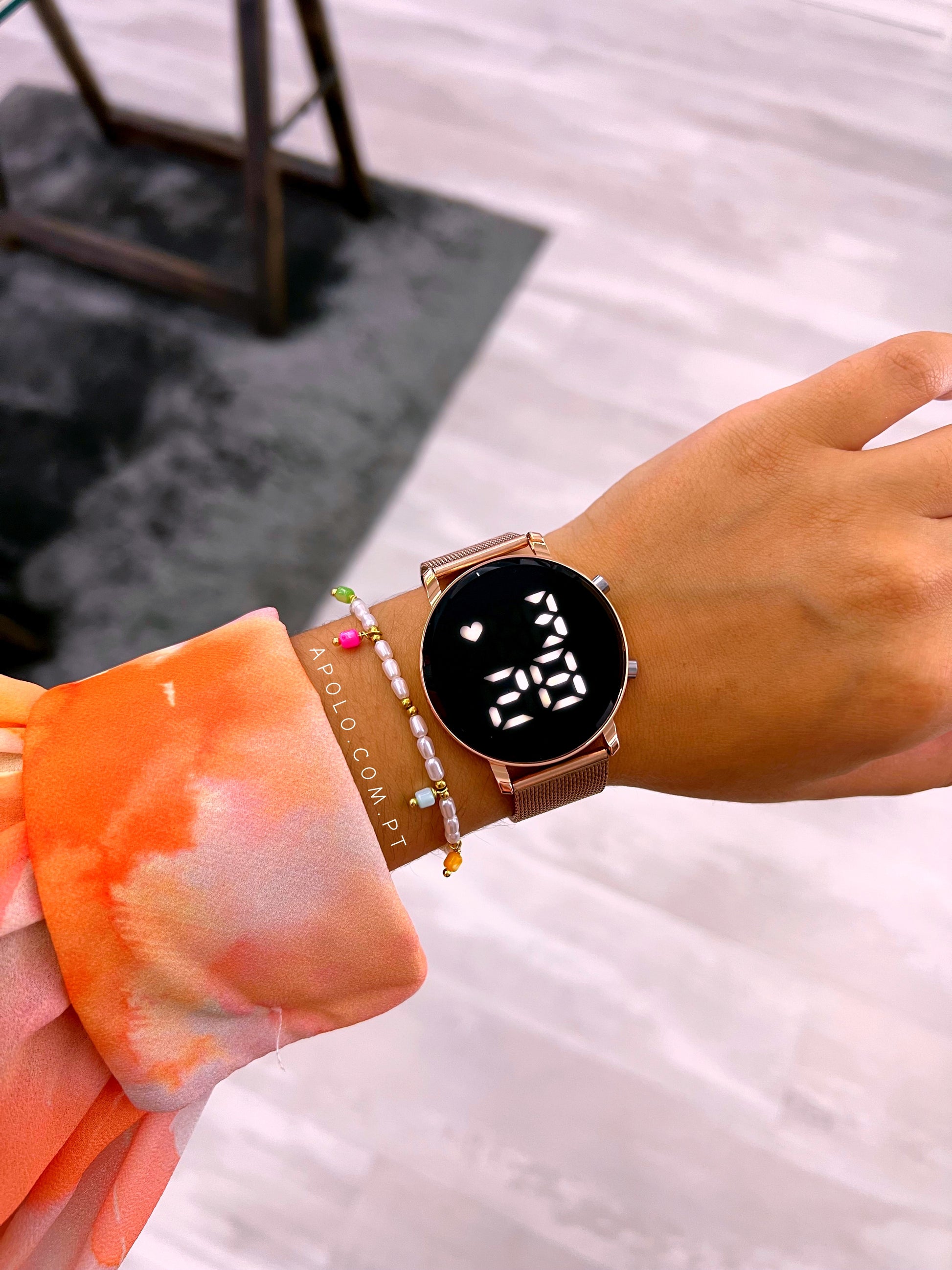 Relógio digital bracelete simples | Rose Gold