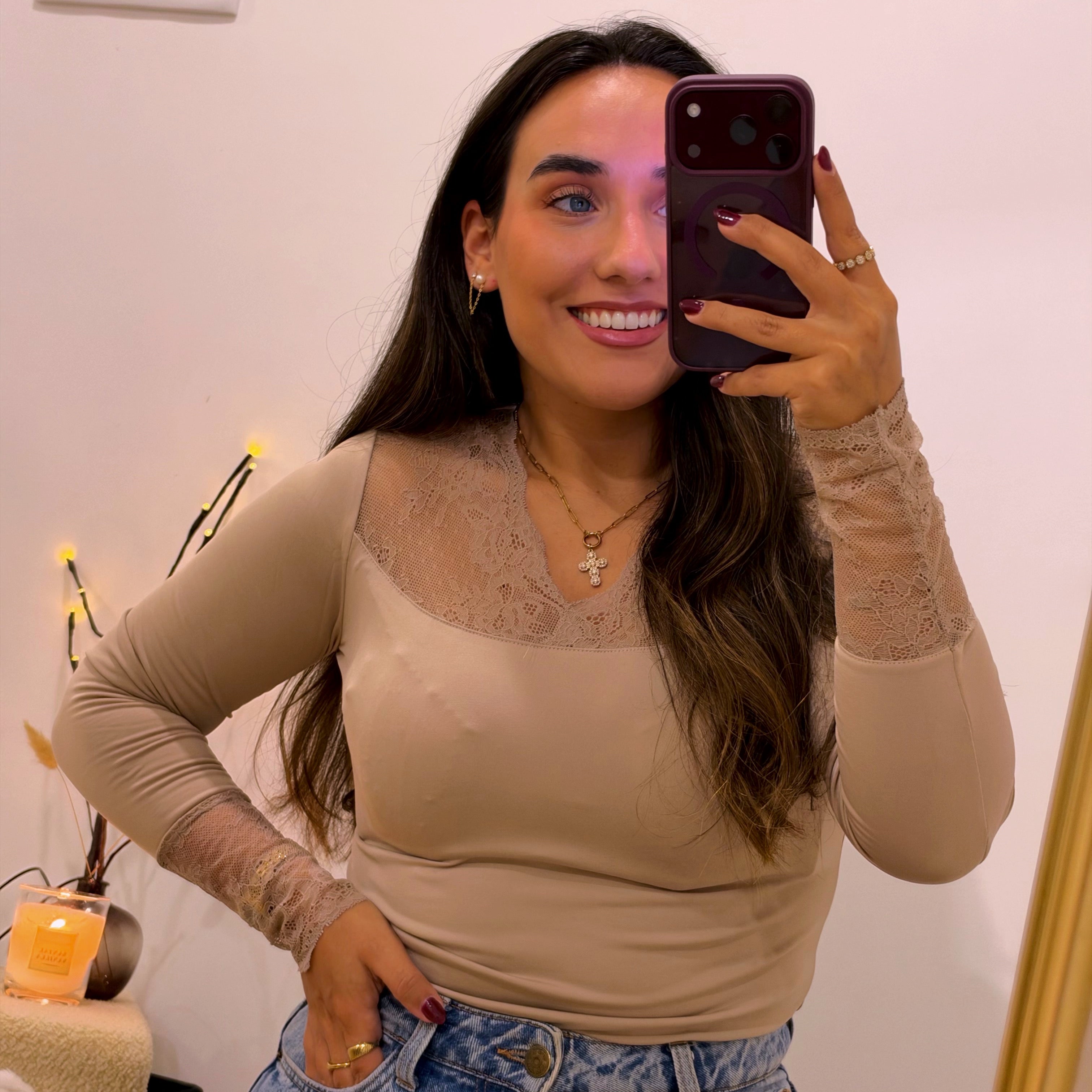 Camisola Térmica Extra Warm com Renda • Bege acastanhado