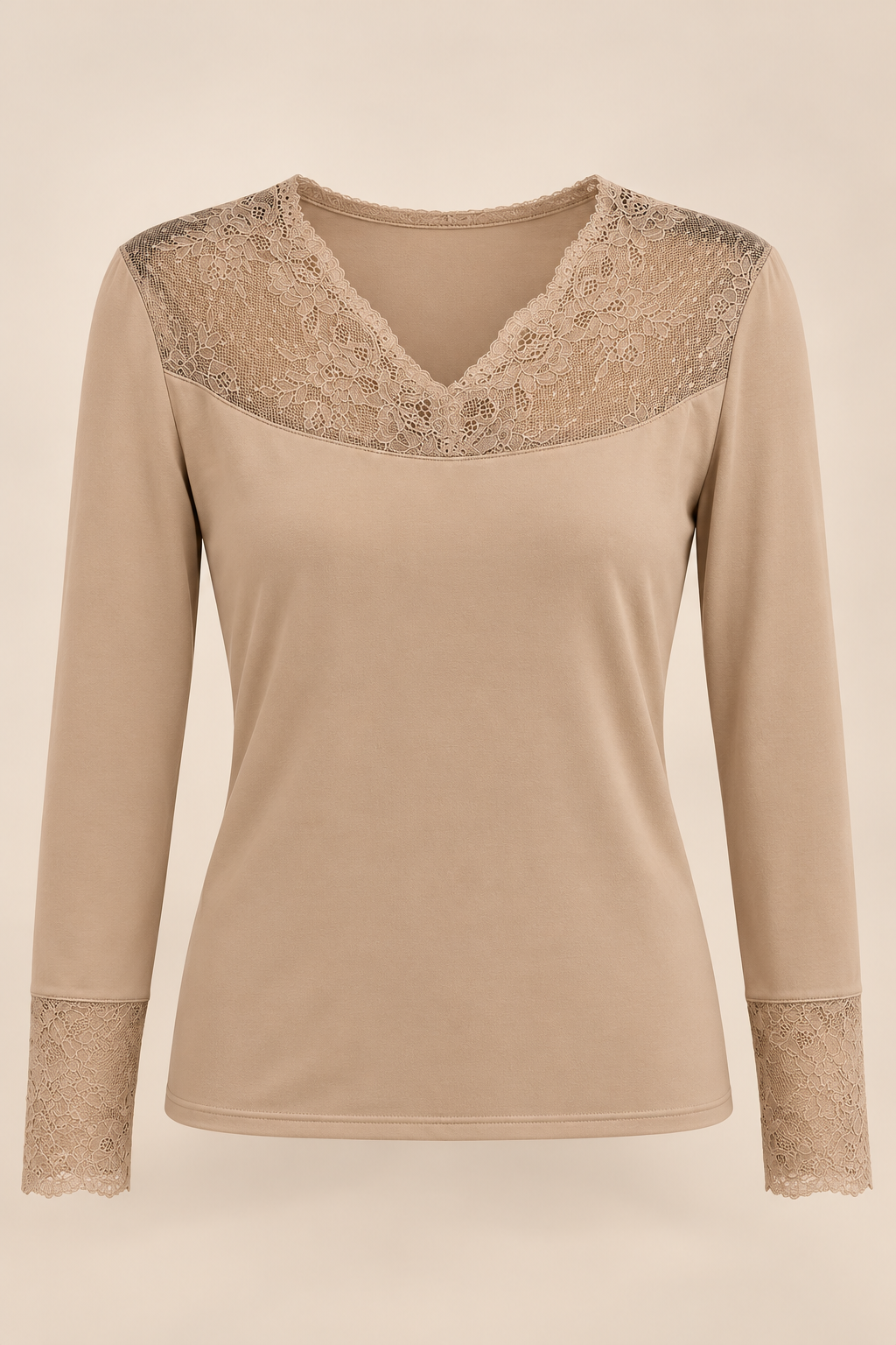Camisola Térmica Extra Warm com Renda • Bege acastanhado