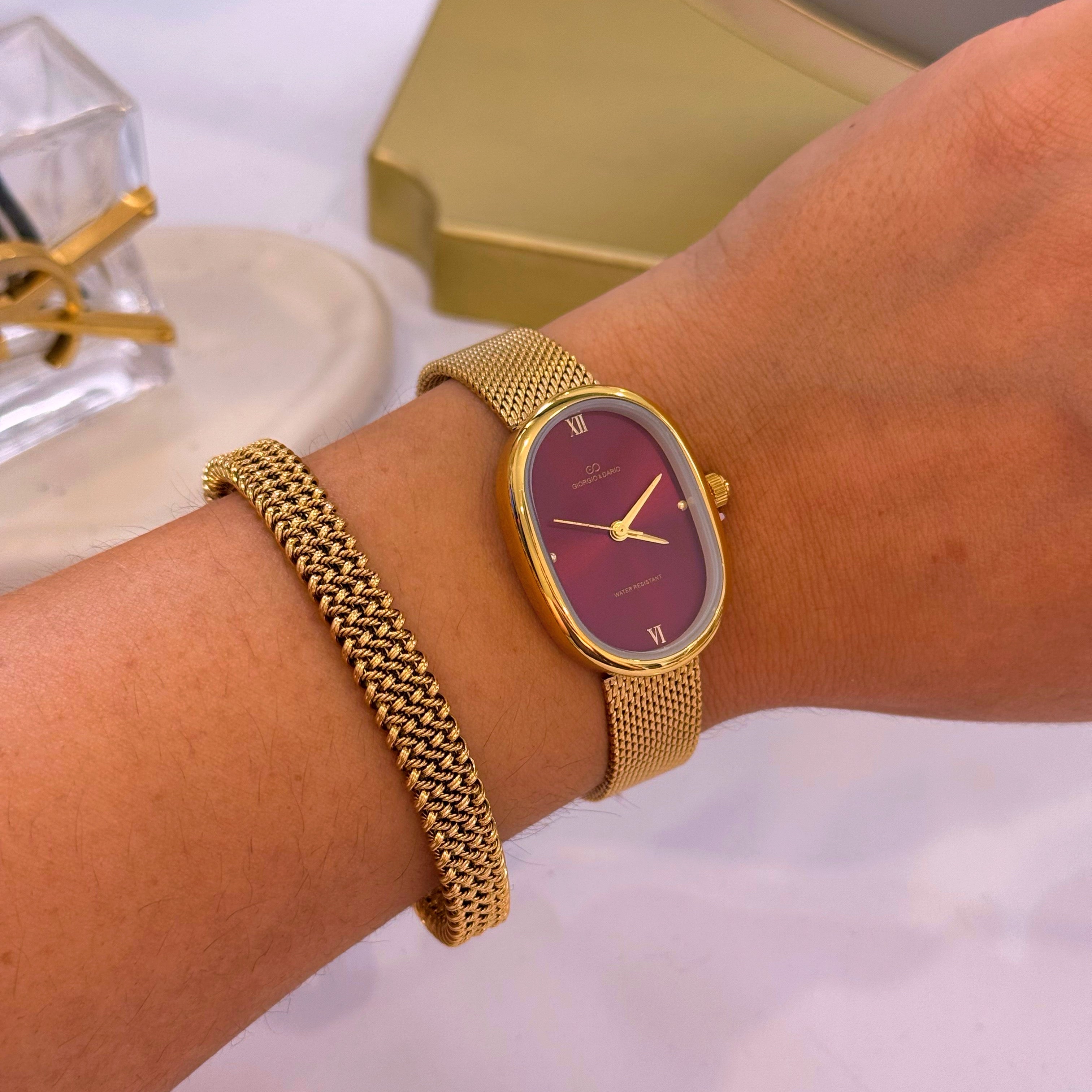 Relógio analógico com mostrador oval | Bordô