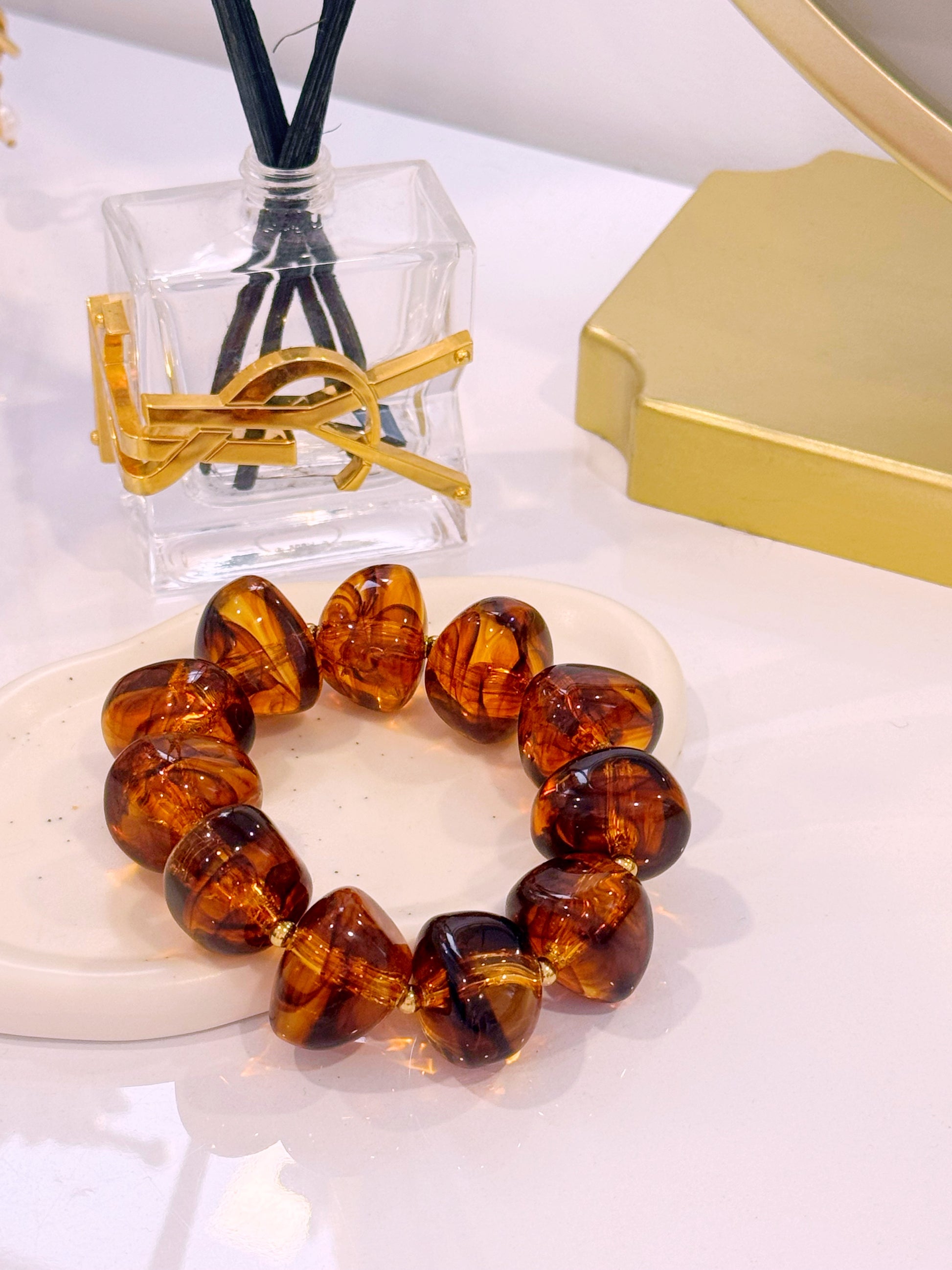 Set de pulseiras de acrílico | Castanho com efeito marmorizado