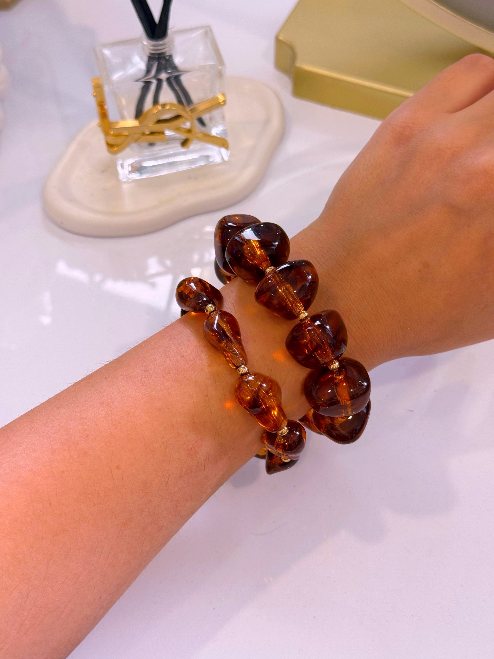 Set de pulseiras de acrílico | Castanho com efeito marmorizado