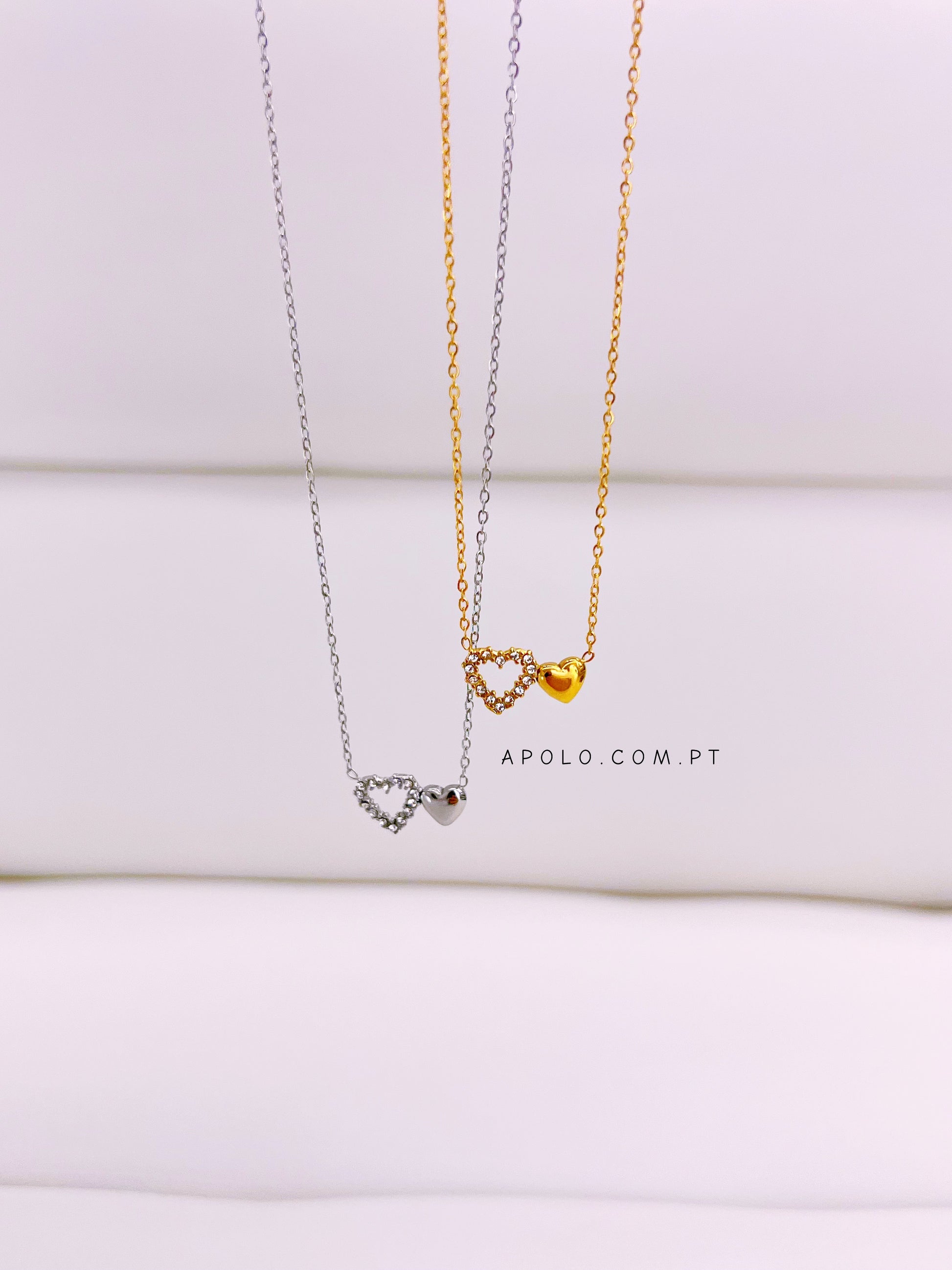 Colar duplo coração | 2 Cores