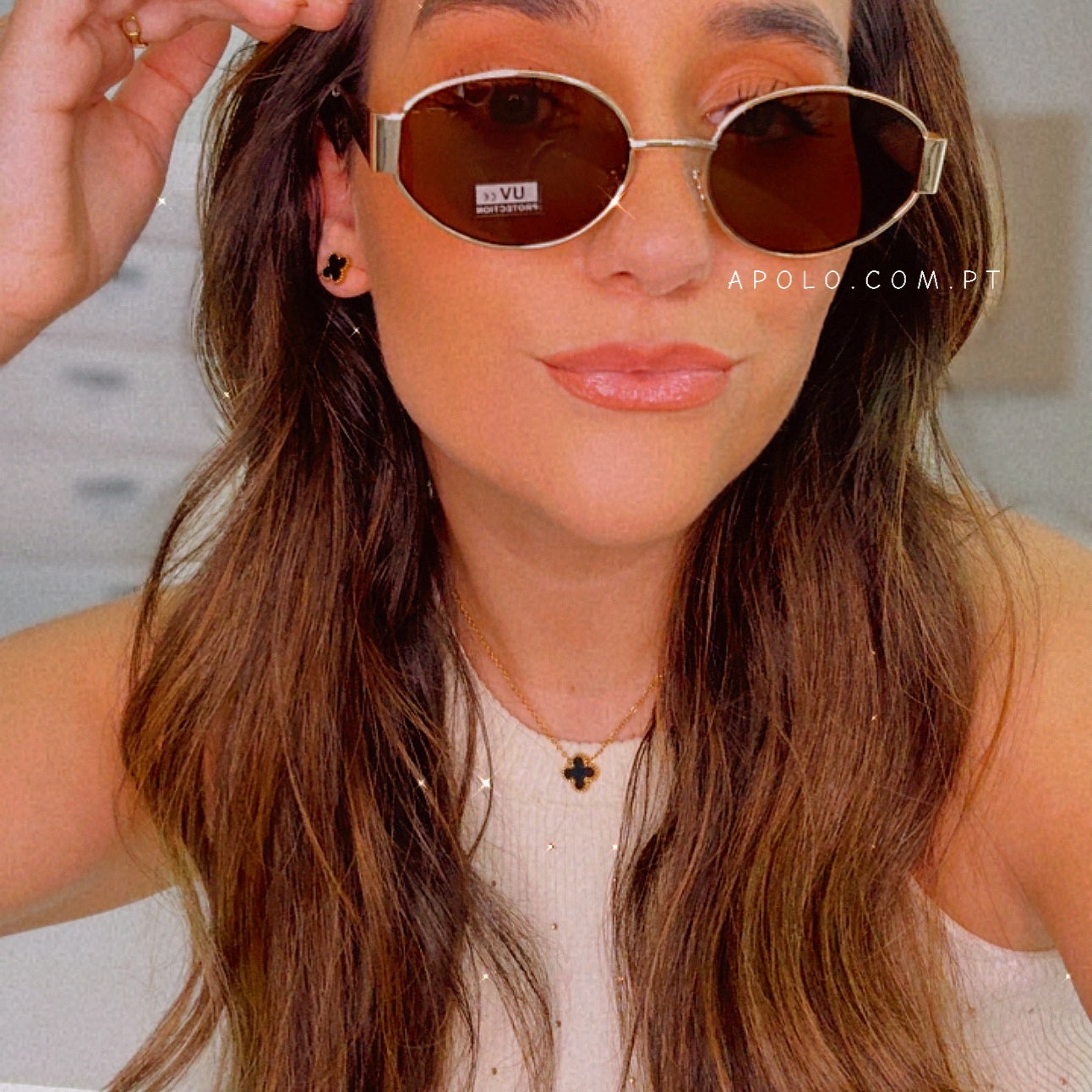 Óculos ovais armação de metal | Dourados com lente castanha