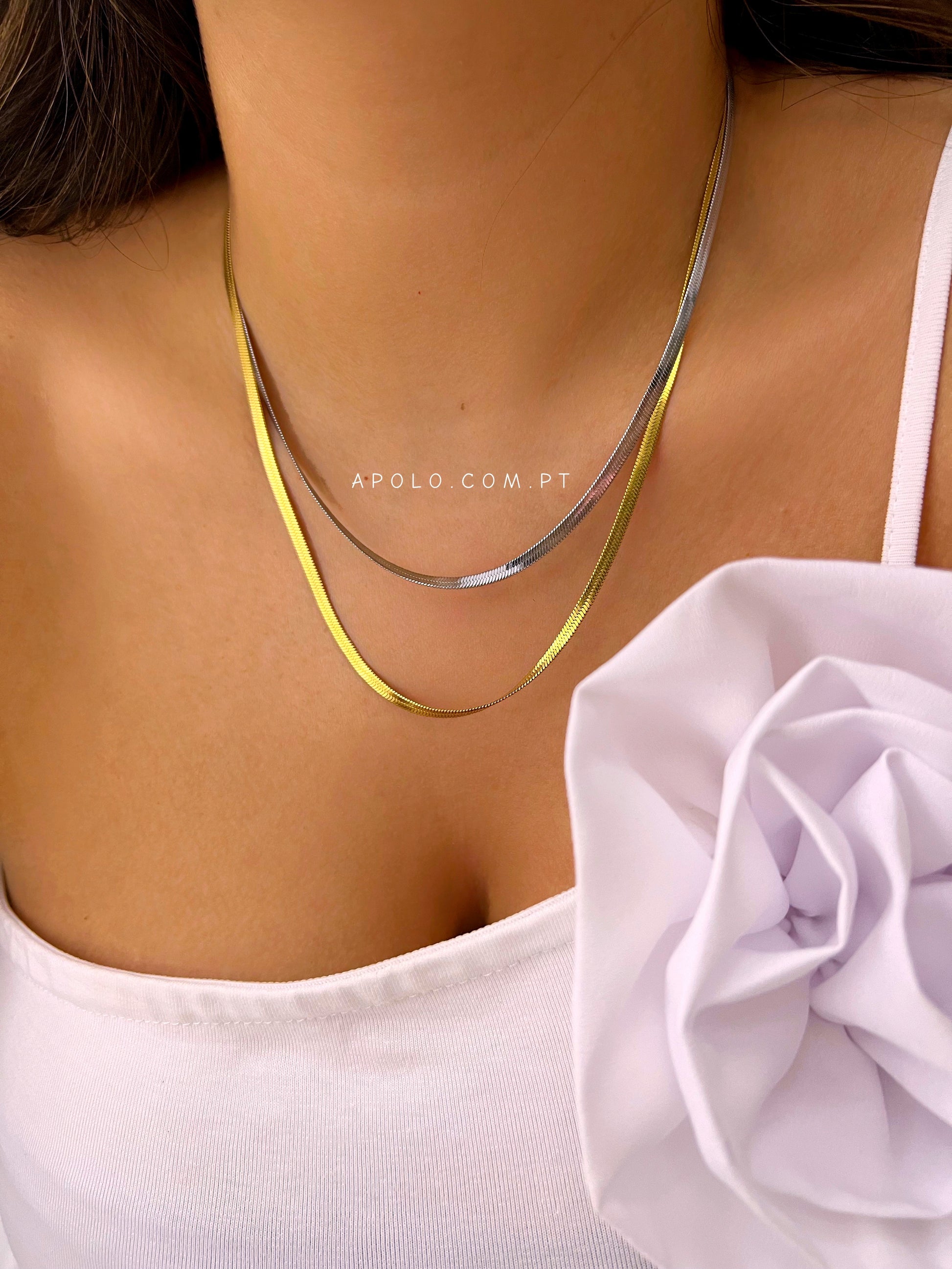 Colar malha achatada fina | 2 cores