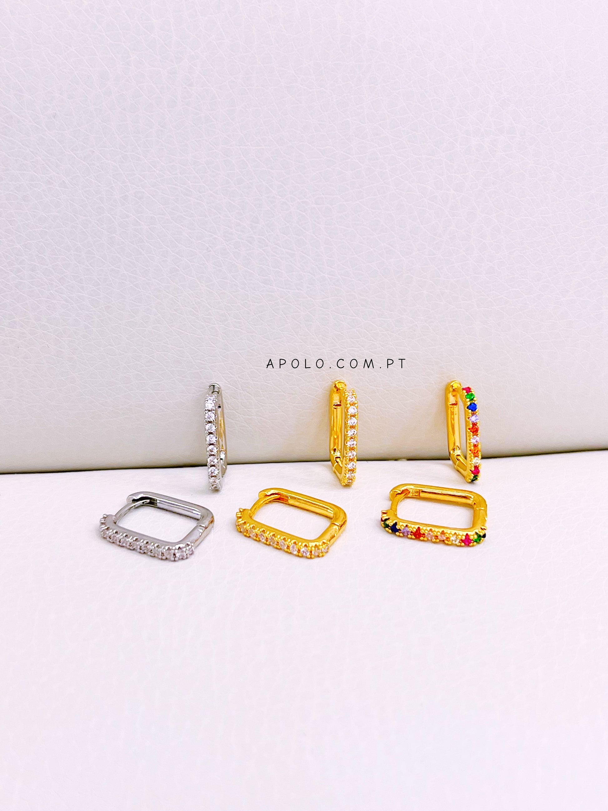 Argolinhas retangulares com zircónias | 3 cores