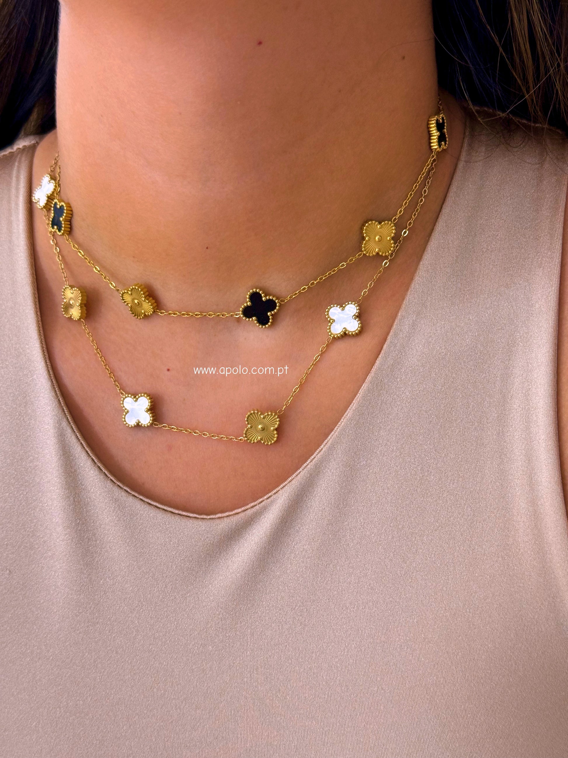 Colar 5 trevos com relevos e esmalte | 2 Cores