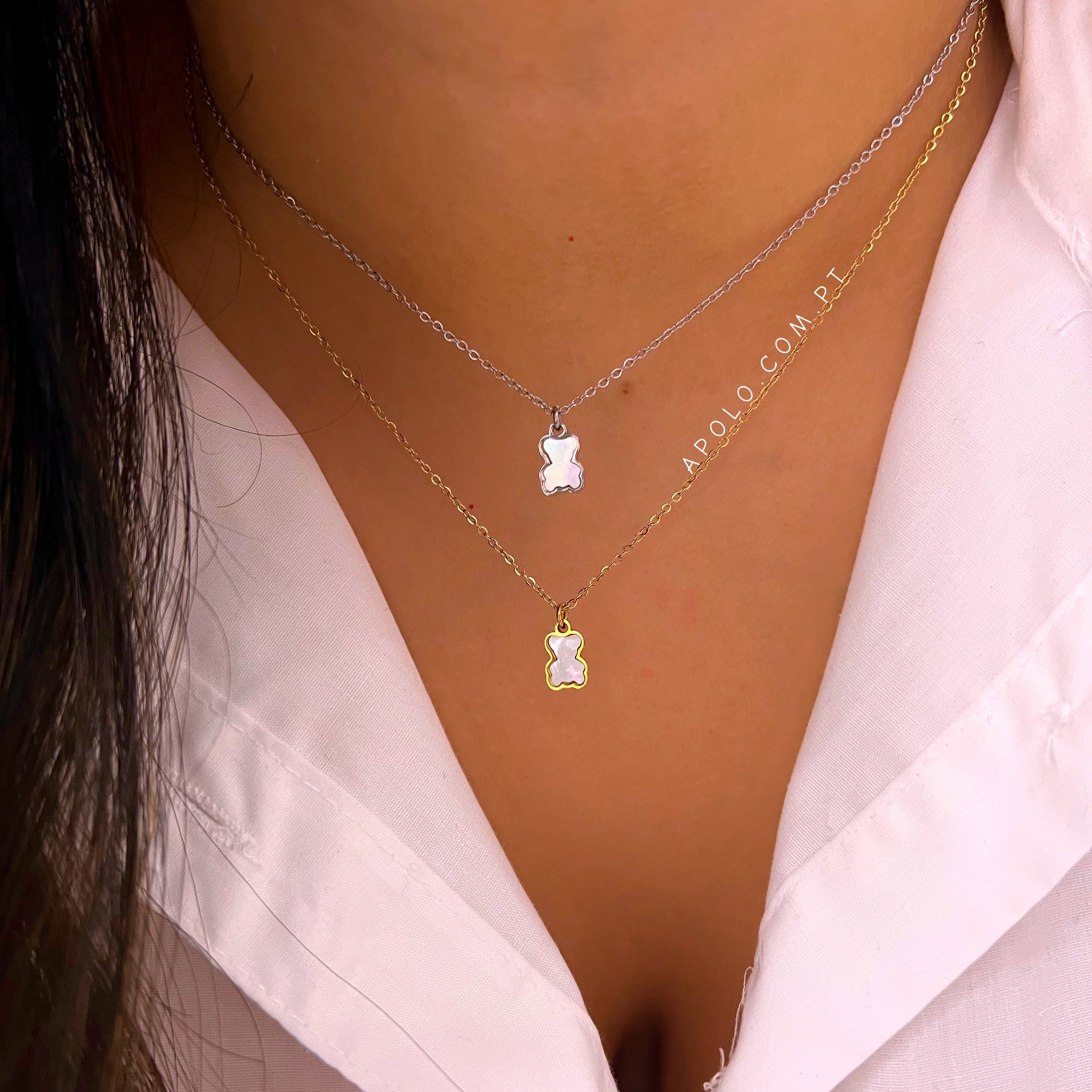 Colar mini ursinho madre pérola | 2 cores