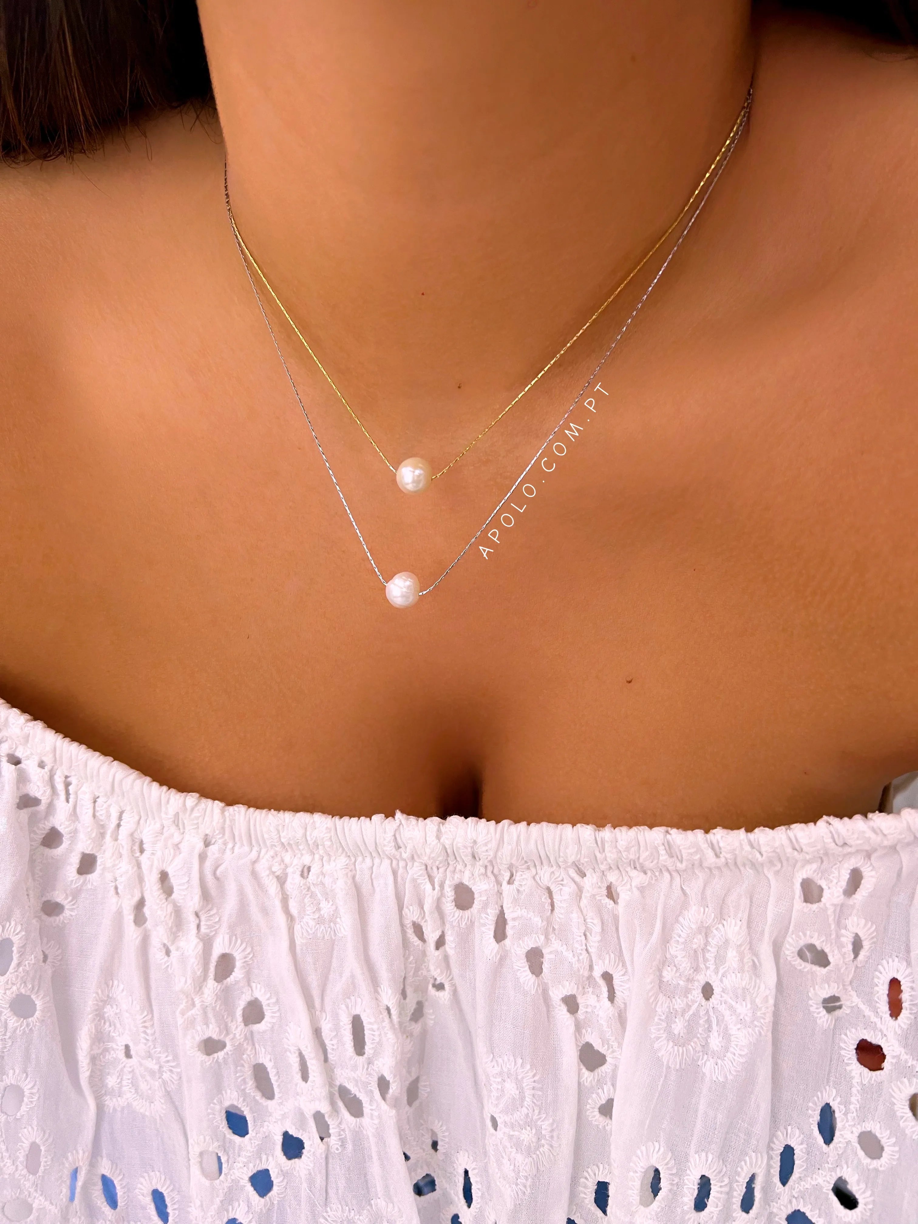 Colar malha fininha com pérola | 2 cores