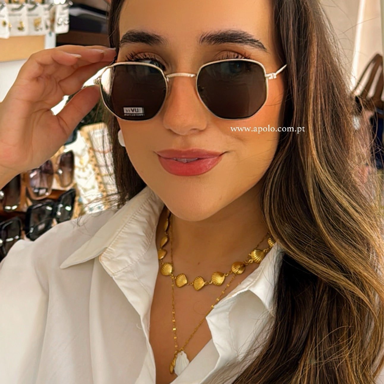 Óculos de sol lente hexagonal | Dourado